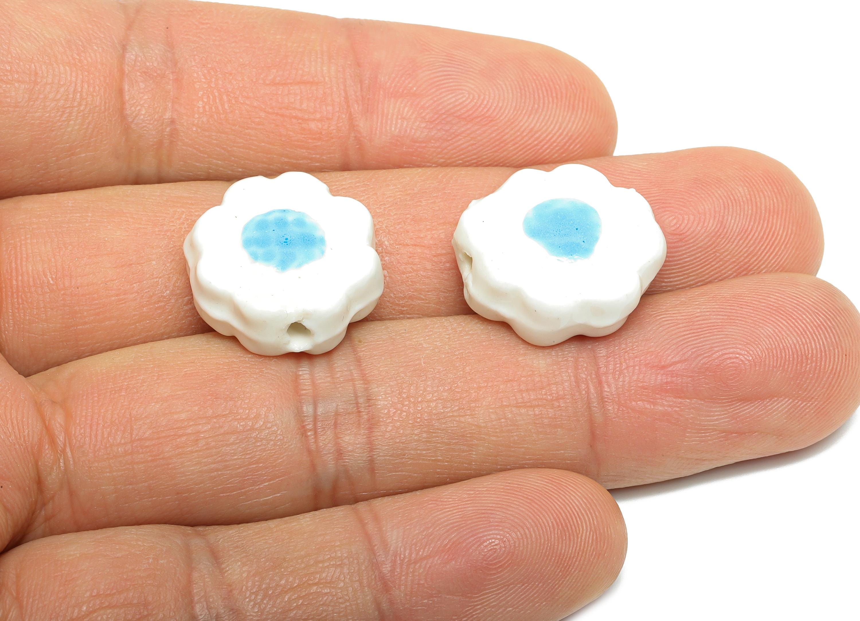 Glazed Ceramic Flower Beads - Handmade Jewelry Component - Handmade Connectors Beads - Boho Bead for DIY Crafts - 19x17x6mm - NS2838C - DOMEDBAZAAR