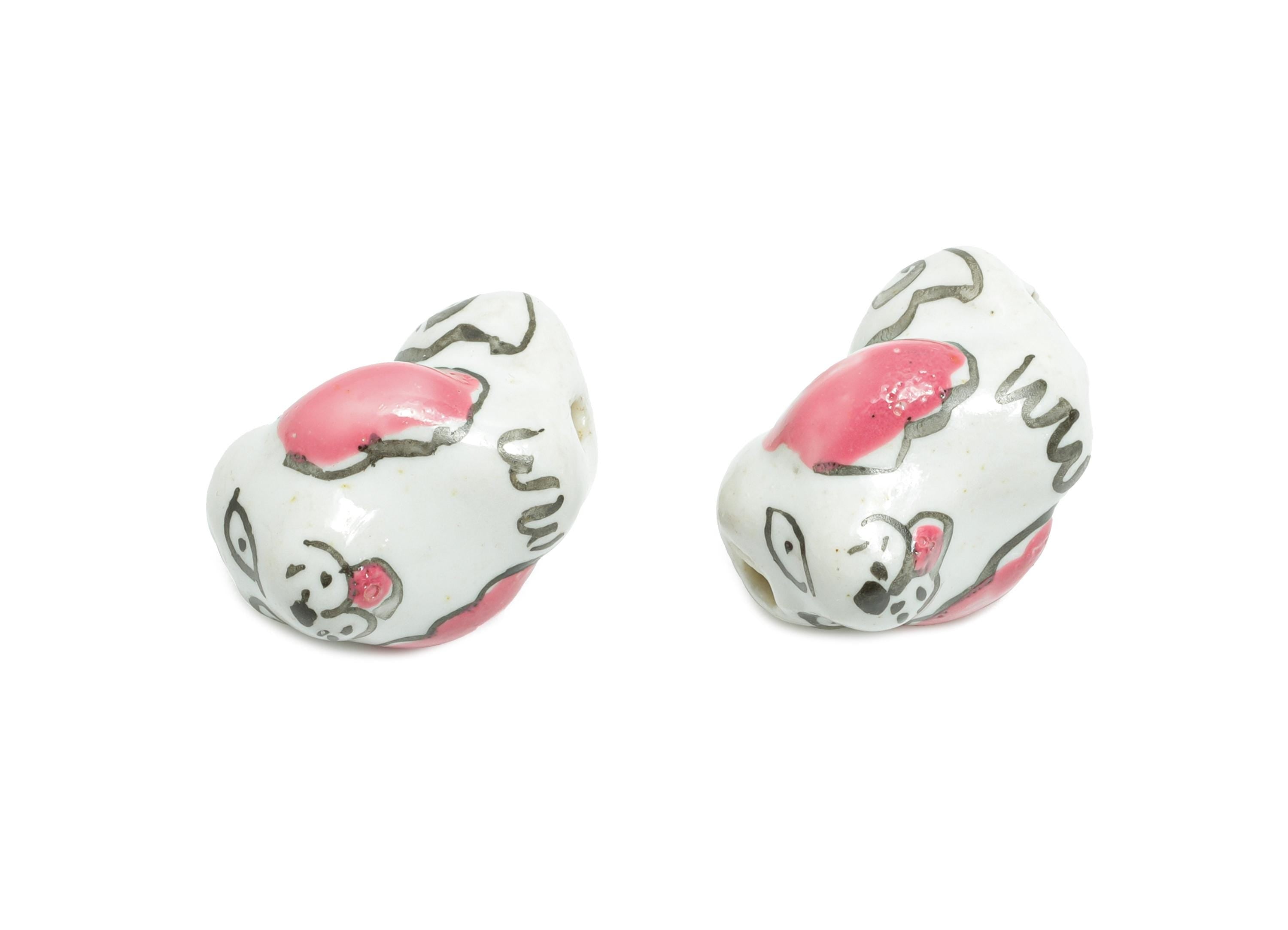 Glazed Ceramic Dog Beads - Custom Handcrafted Bead - Handmade Connectors Beads - Handmade Bead for Bracelet Making - 19x17x6mm - NS2825 - DOMEDBAZAAR