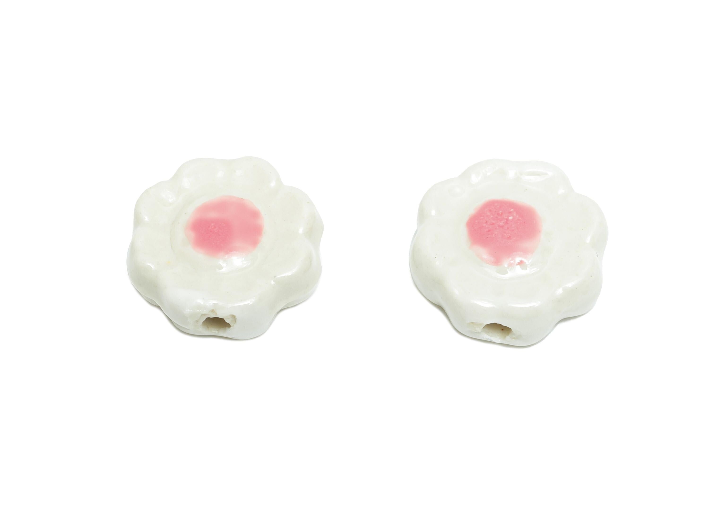 Glazed Ceramic Flower Beads - Handmade Jewelry Component - Handmade Connectors Beads - Boho Bead for DIY Crafts - 19x17x6mm - NS2838A - DOMEDBAZAAR