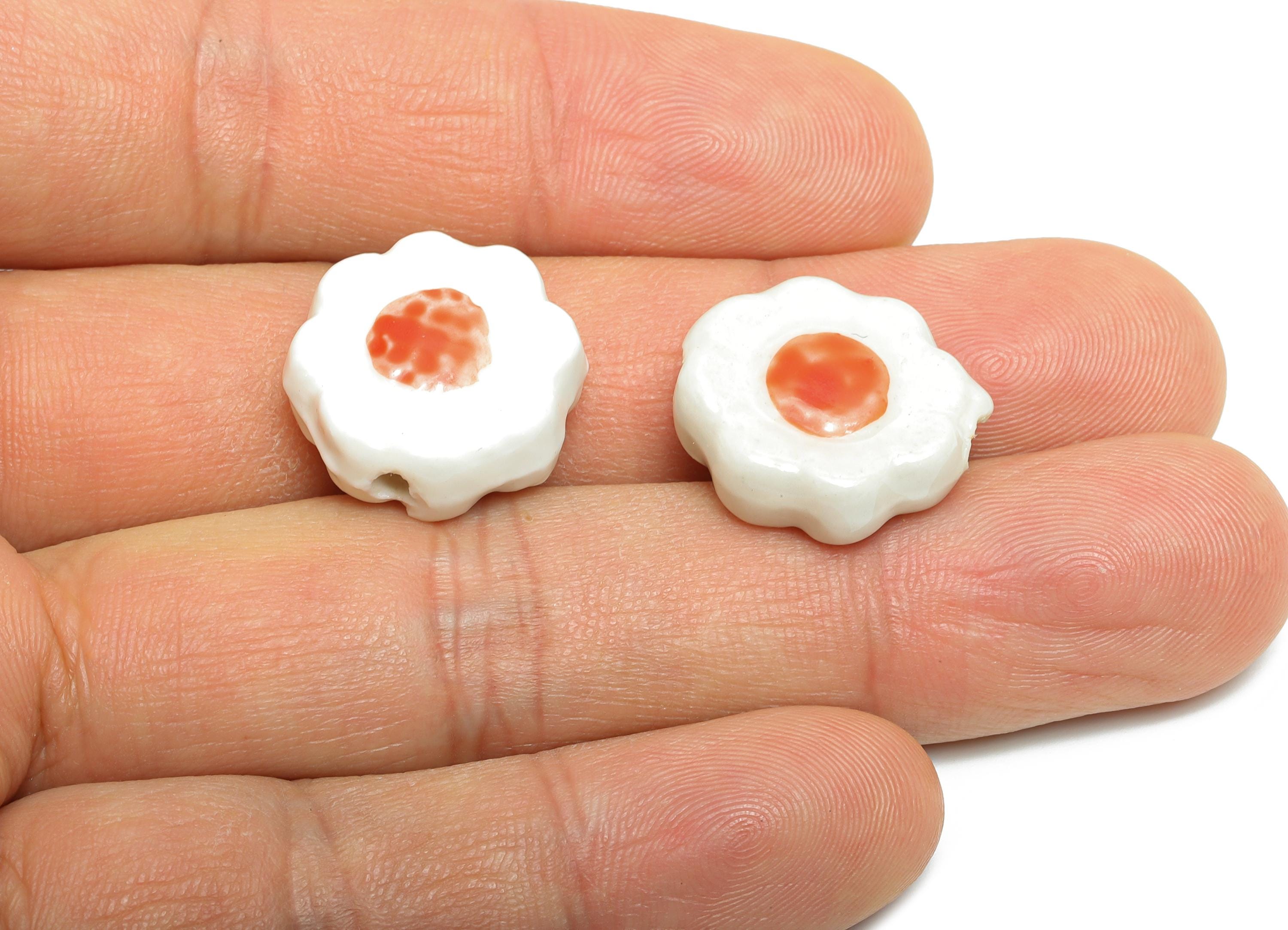 Glazed Ceramic Flower Beads - Handmade Jewelry Component - Handmade Connectors Beads - Boho Bead for DIY Crafts - 19x17x6mm - NS2838B - DOMEDBAZAAR