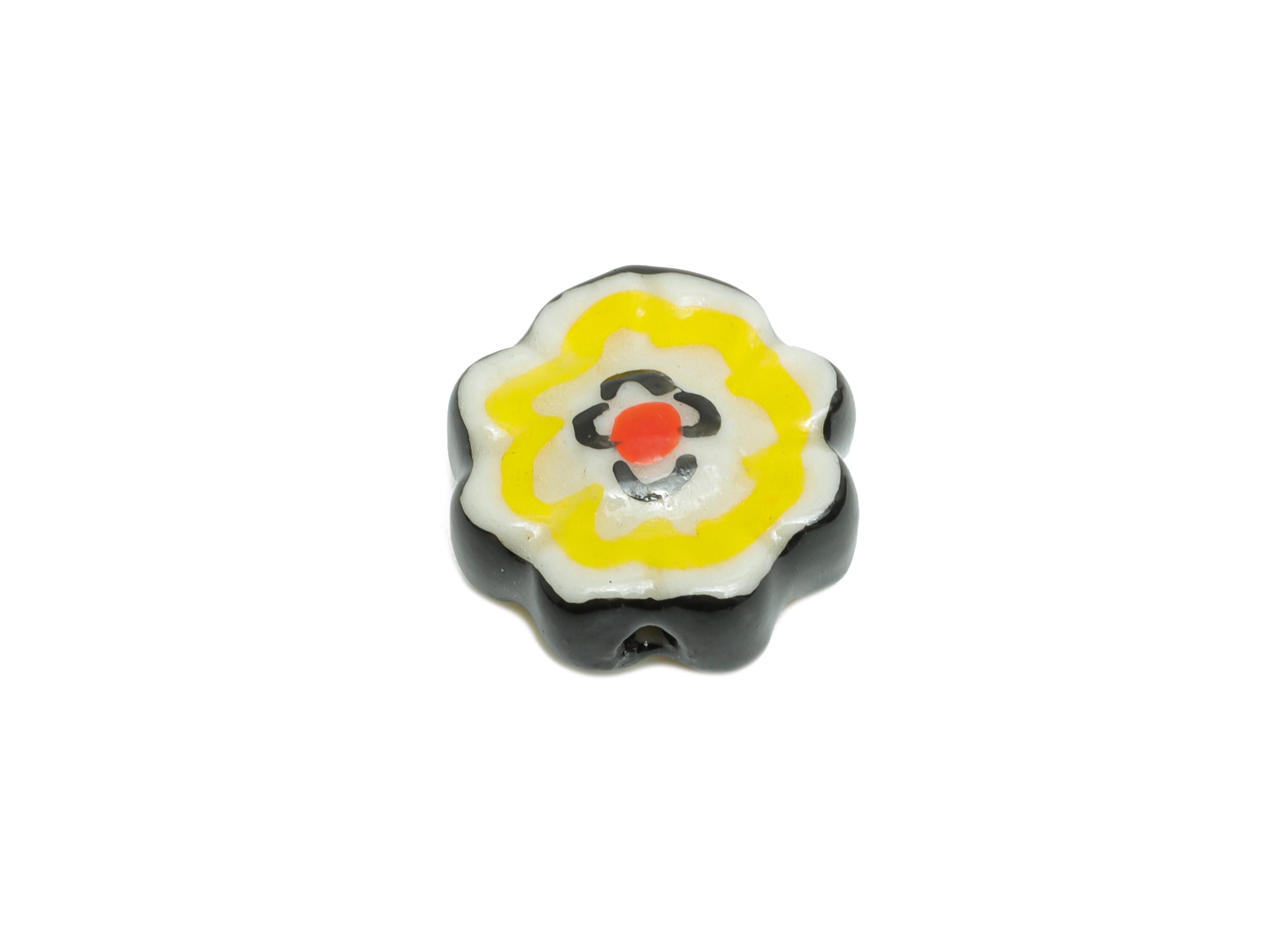 Glazed Ceramic Flower Beads - Handmade Jewelry Component - Handmade Connectors Beads - Boho Bead for DIY Crafts - 16x16x6.88mm - NS2836 - DOMEDBAZAAR