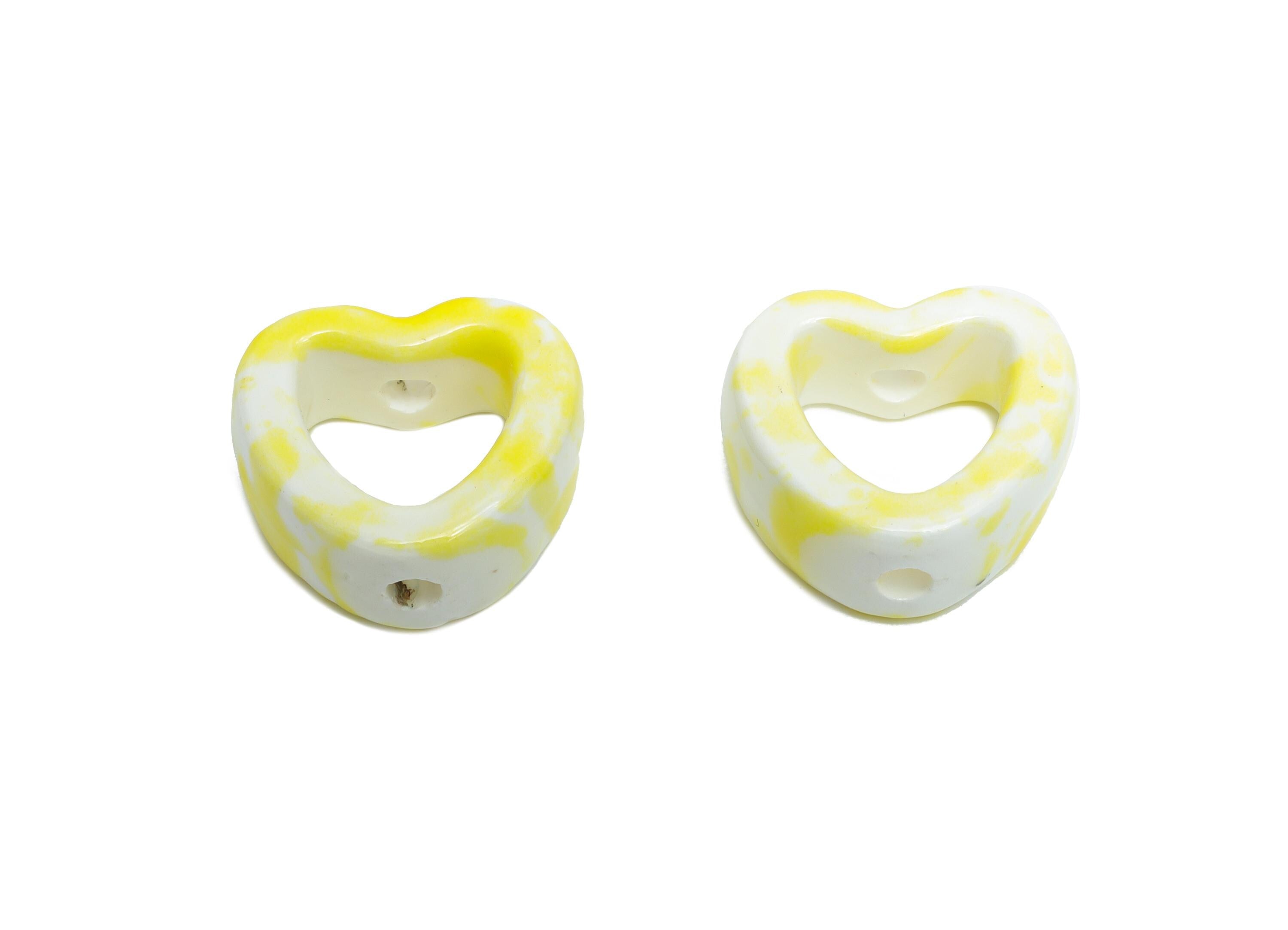 Glazed Ceramic Heart Beads - Artisan Heart Bead - Handmade Connectors Beads - DIY Jewelry Making- for Bracelets - 13x15x6.62mm - NS2847E - DOMEDBAZAAR