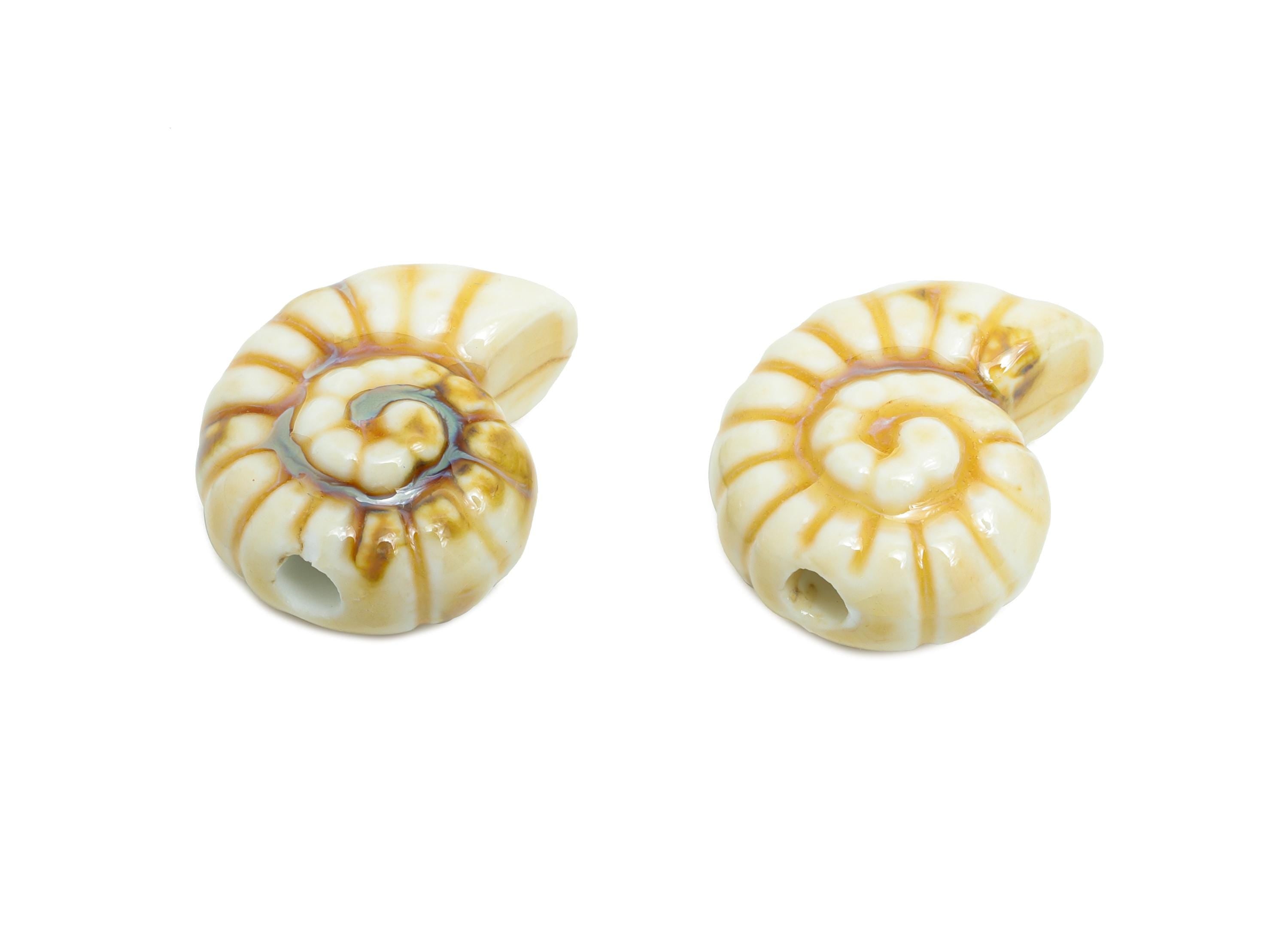 Glazed Ceramic Snails Beads - Ceramic Spiral Jewelry Component - Handmade Beads Connector - Jewelry Making Beads - 20.1x15.95x10mm - NS2852A - DOMEDBAZAAR