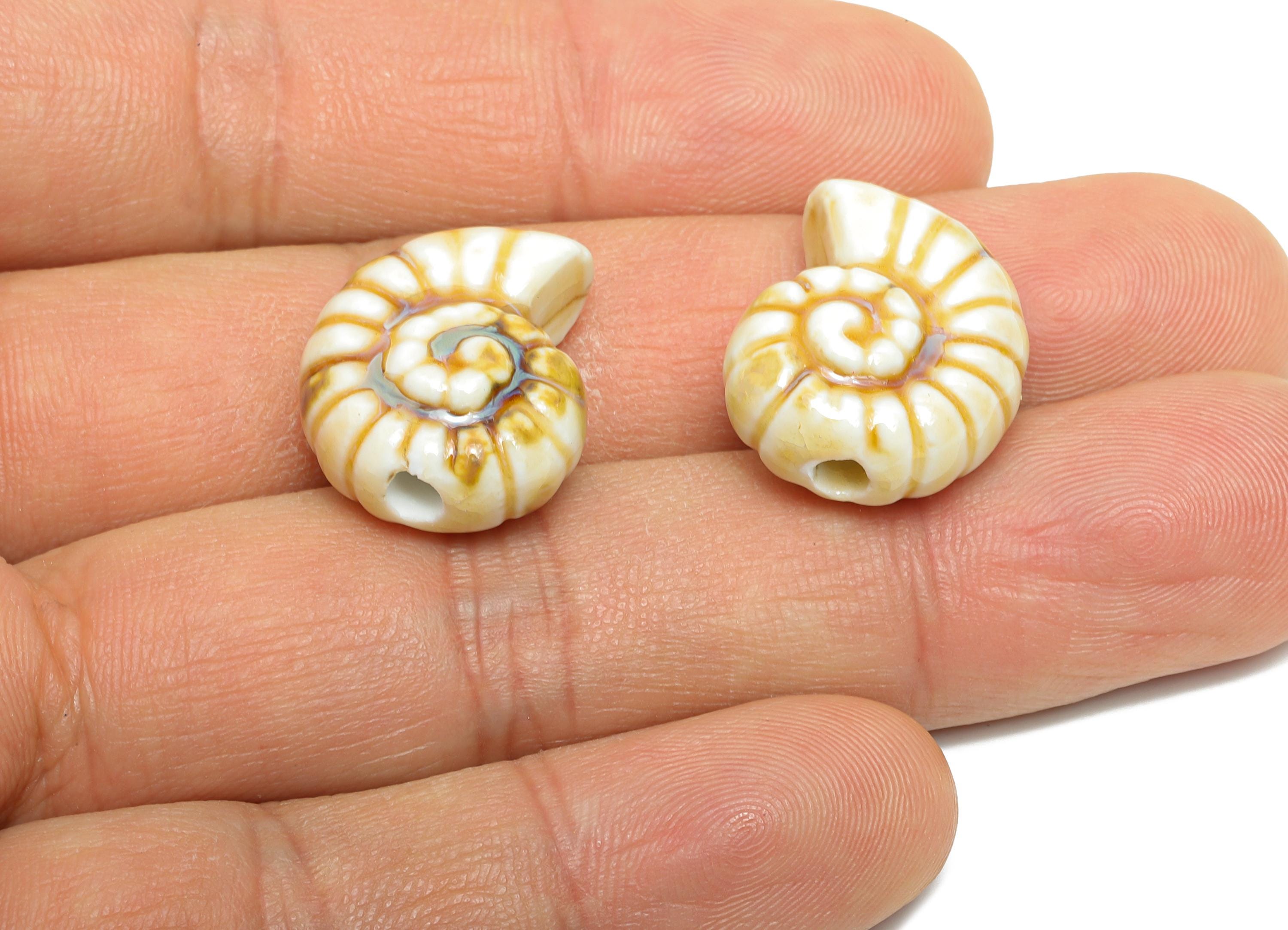 Glazed Ceramic Snails Beads - Ceramic Spiral Jewelry Component - Handmade Beads Connector - Jewelry Making Beads - 20.1x15.95x10mm - NS2852A - DOMEDBAZAAR