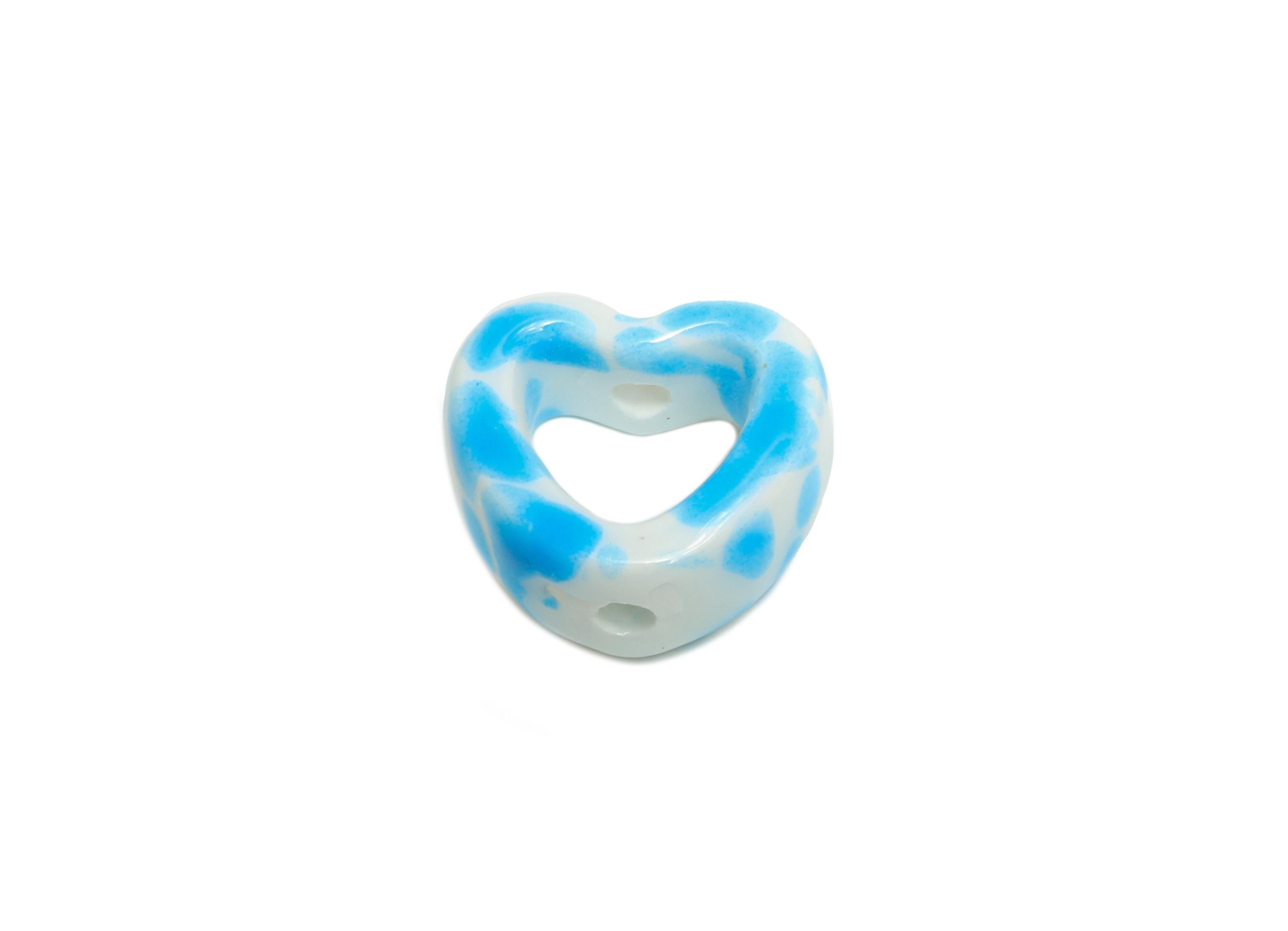 Glazed Ceramic Heart Beads - Artisan Heart Bead - Handmade Connectors Beads - DIY Jewelry Making- for Bracelets - 13x15x6.62mm - NS2847B - DOMEDBAZAAR