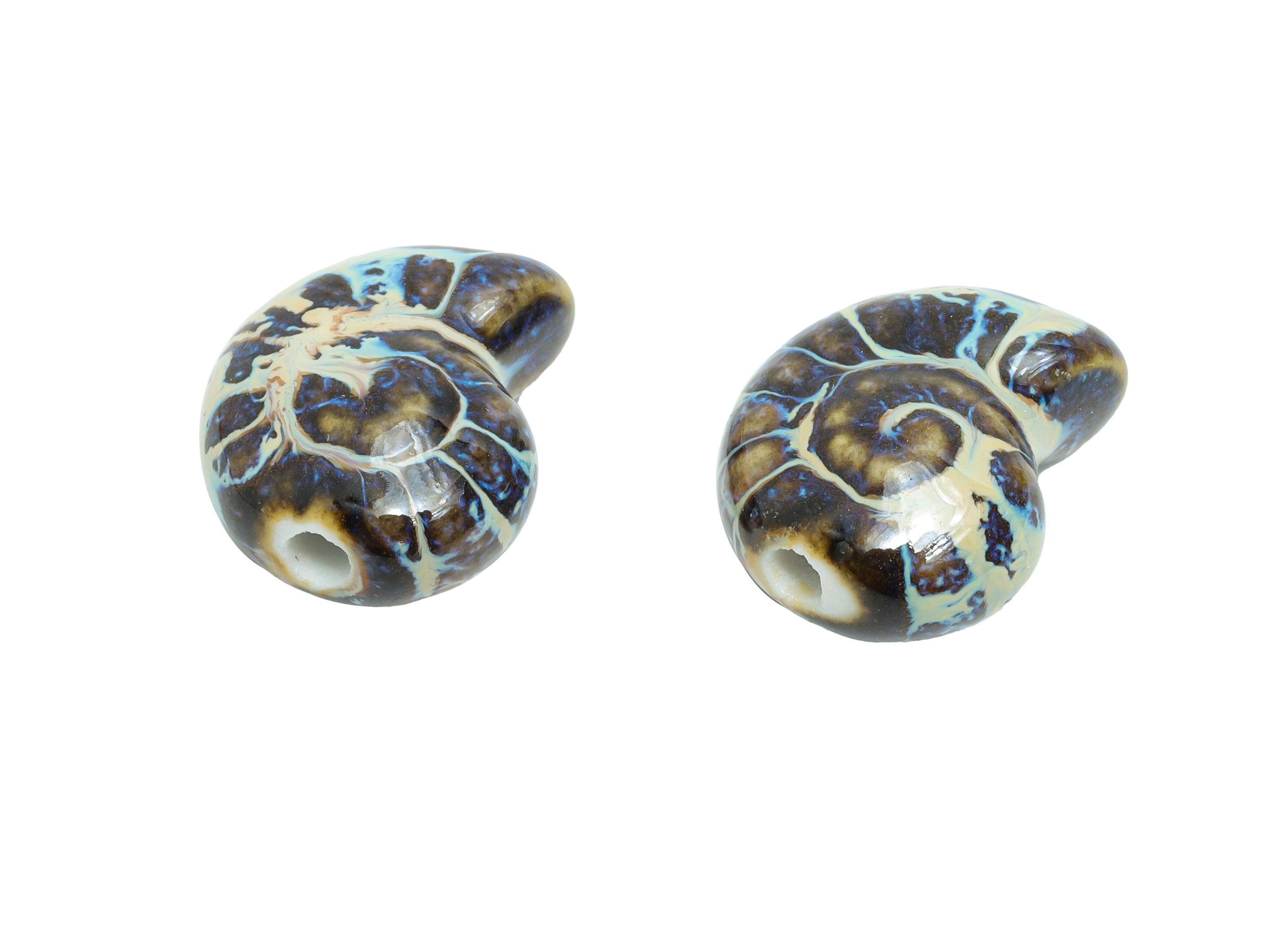 Glazed Ceramic Snails Beads - Ceramic Spiral Jewelry Component - Handmade Beads Connector - Jewelry Making - 20.06x17.37x10.51mm - NS2852B - DOMEDBAZAAR