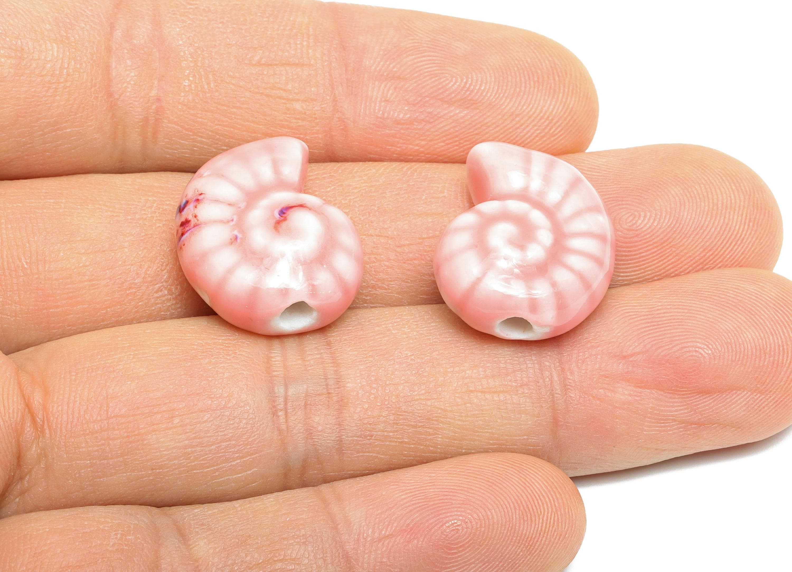 Glazed Ceramic Snails Beads - Ceramic Spiral Jewelry Component - Handmade Beads Connectors - Jewelry Making - 19.97x16.3x10.26mm - NS2852C