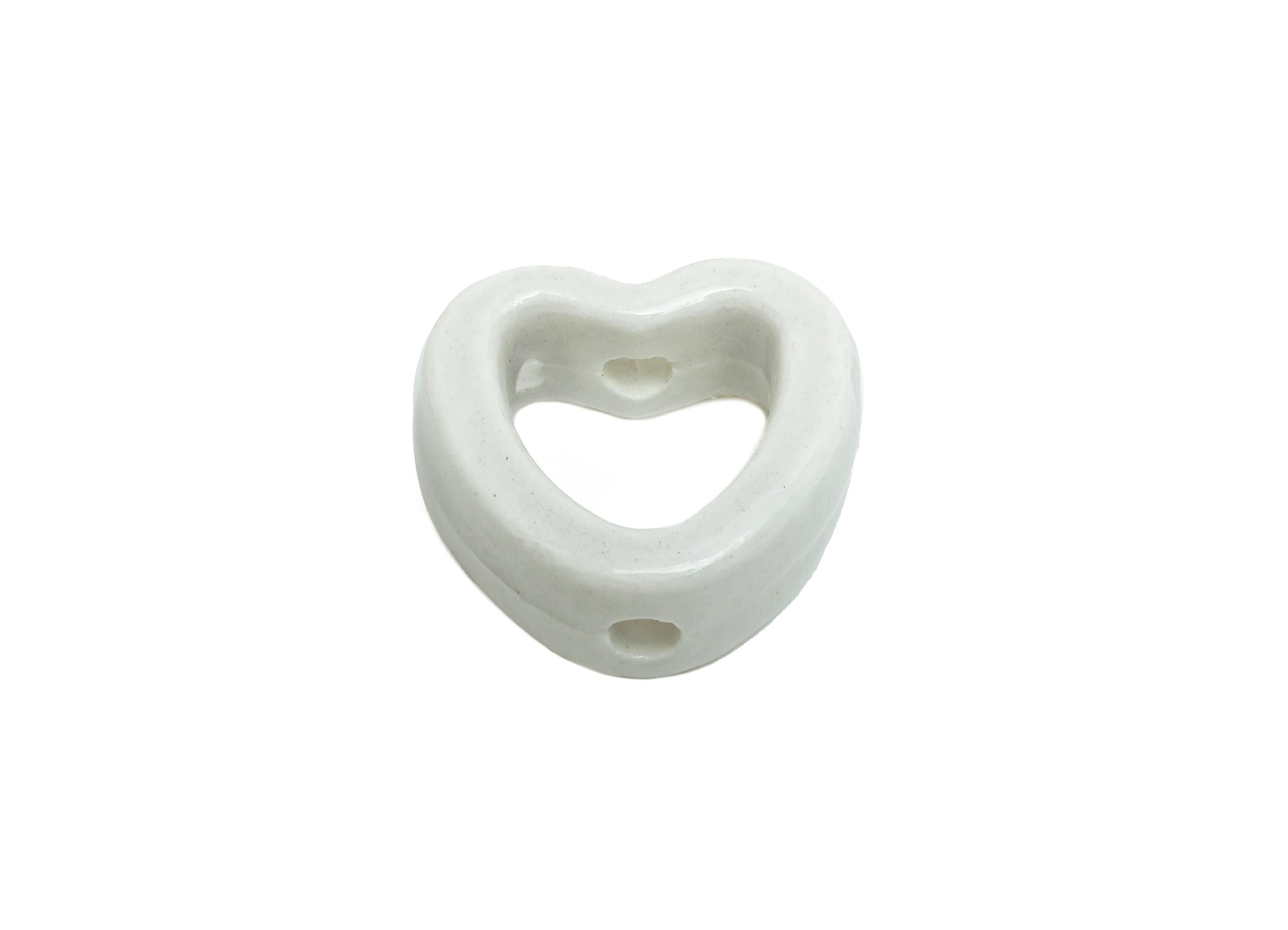Glazed Ceramic Heart Beads - Artisan Heart Bead - Handmade Connectors Beads - DIY Jewelry Making- for Bracelets - 13x15x6.62mm - NS2847D - DOMEDBAZAAR