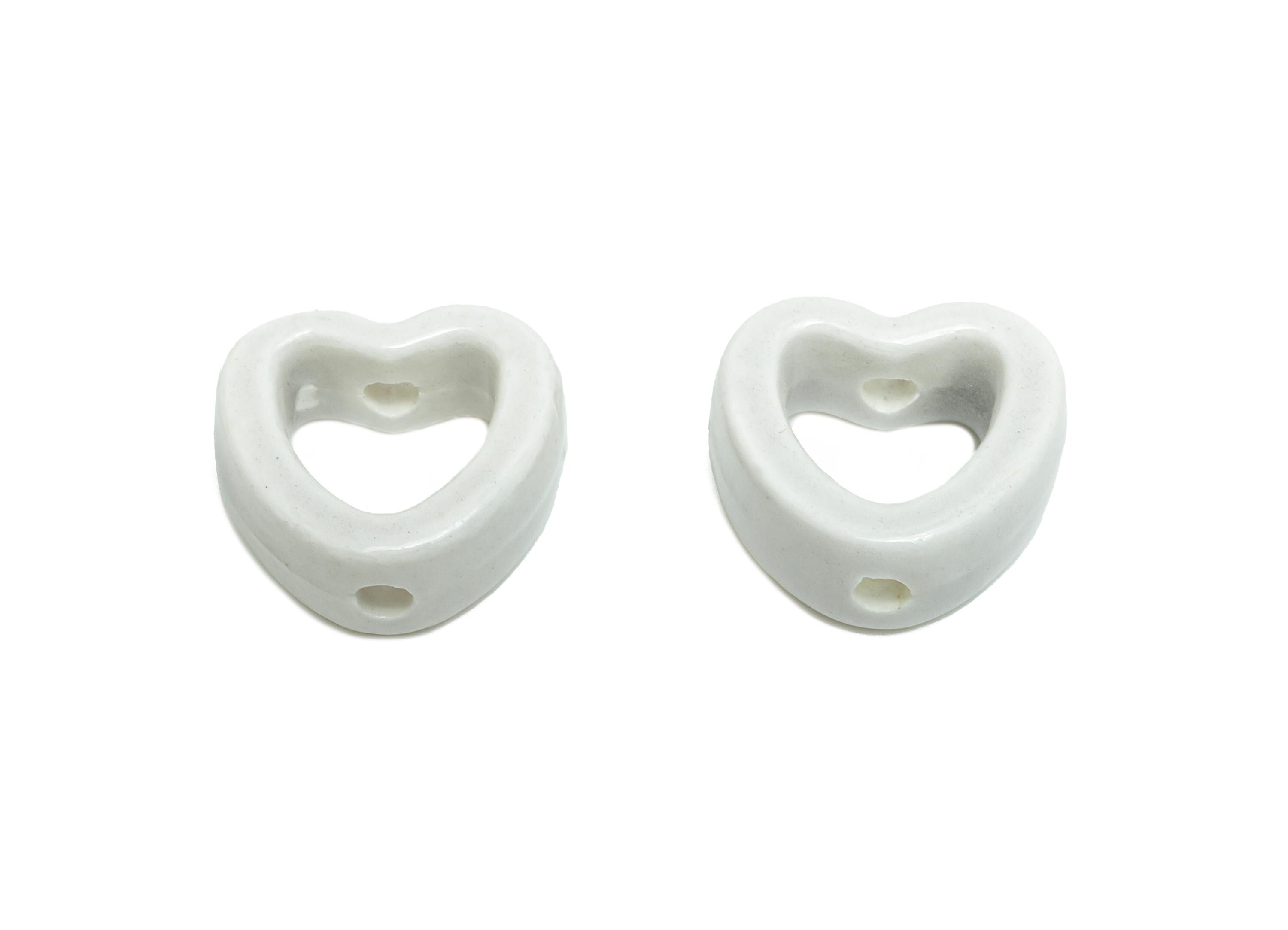Glazed Ceramic Heart Beads - Artisan Heart Bead - Handmade Connectors Beads - DIY Jewelry Making- for Bracelets - 13x15x6.62mm - NS2847D - DOMEDBAZAAR