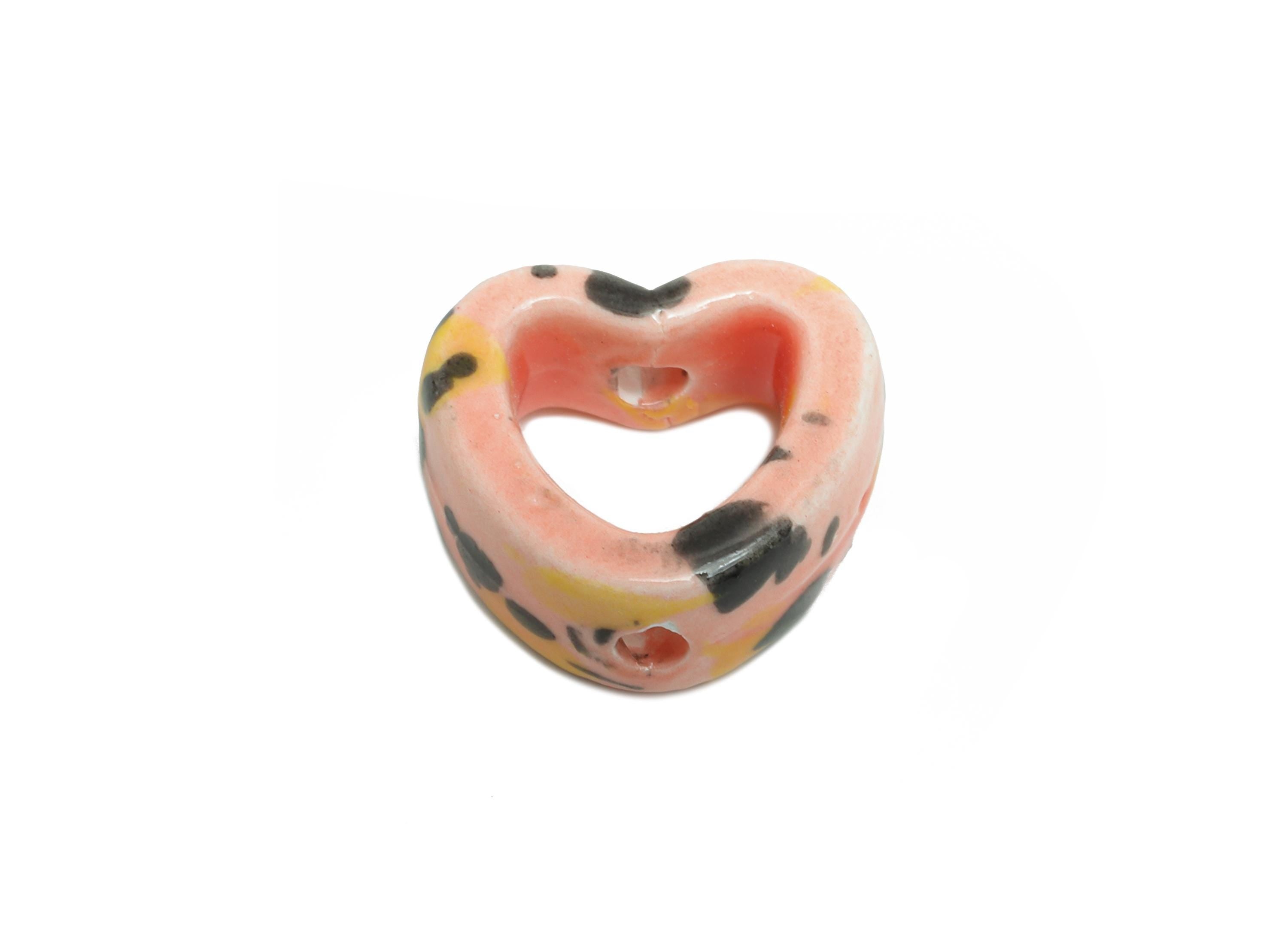 Glazed Ceramic Heart Beads - Colorful Artisan Heart Bead - Handmade Connectors Beads - DIY Jewelry Making- for Bracelets - 13x15x6mm-NS2847C - DOMEDBAZAAR