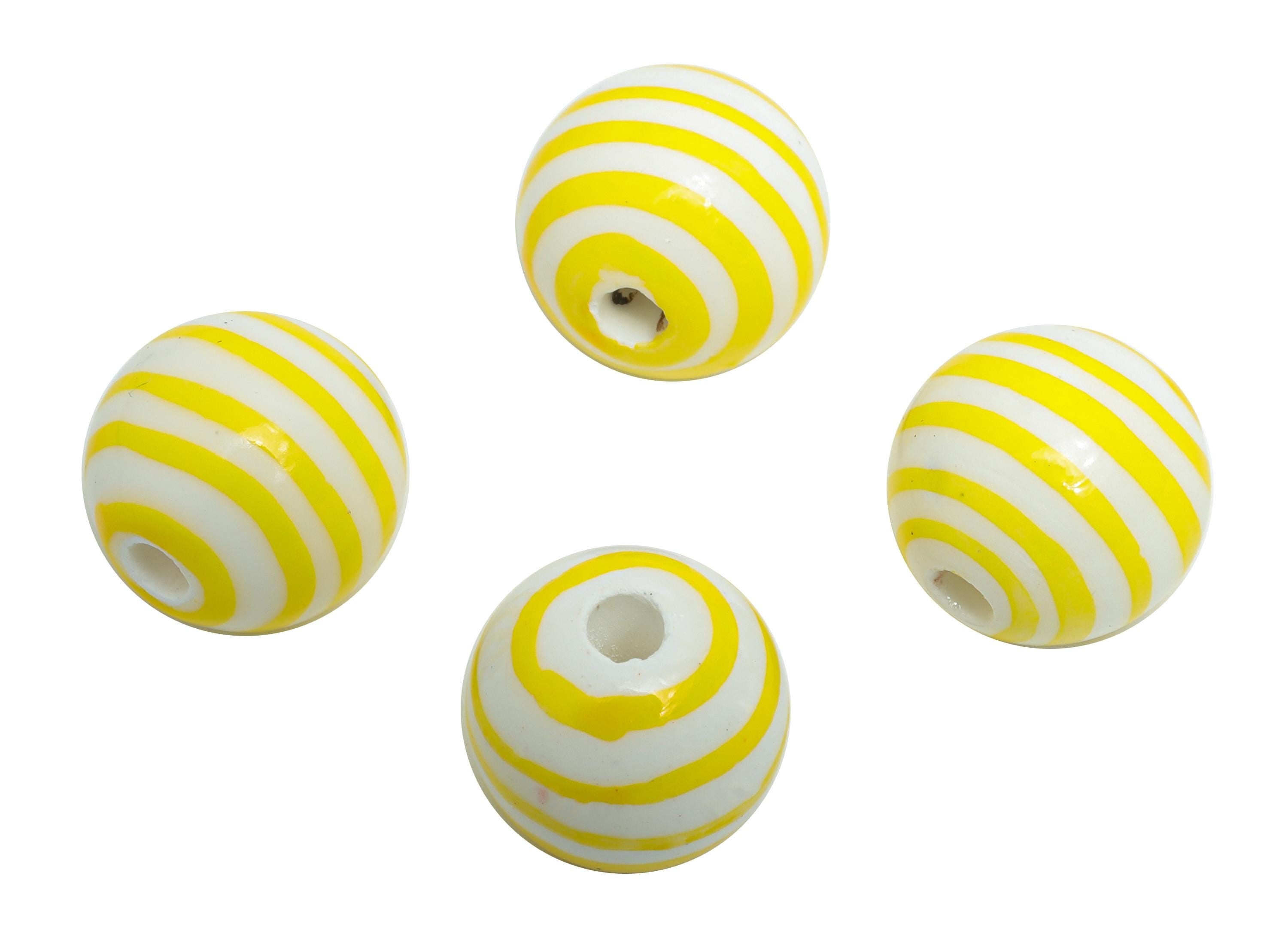Yellow Striped Ceramic Beads - Colorful Handmade Bead - Fun Beads for Creative Jewelry Projects - Bright Summer Bead -  11x12x12mm - NS2858B - DOMEDBAZAAR