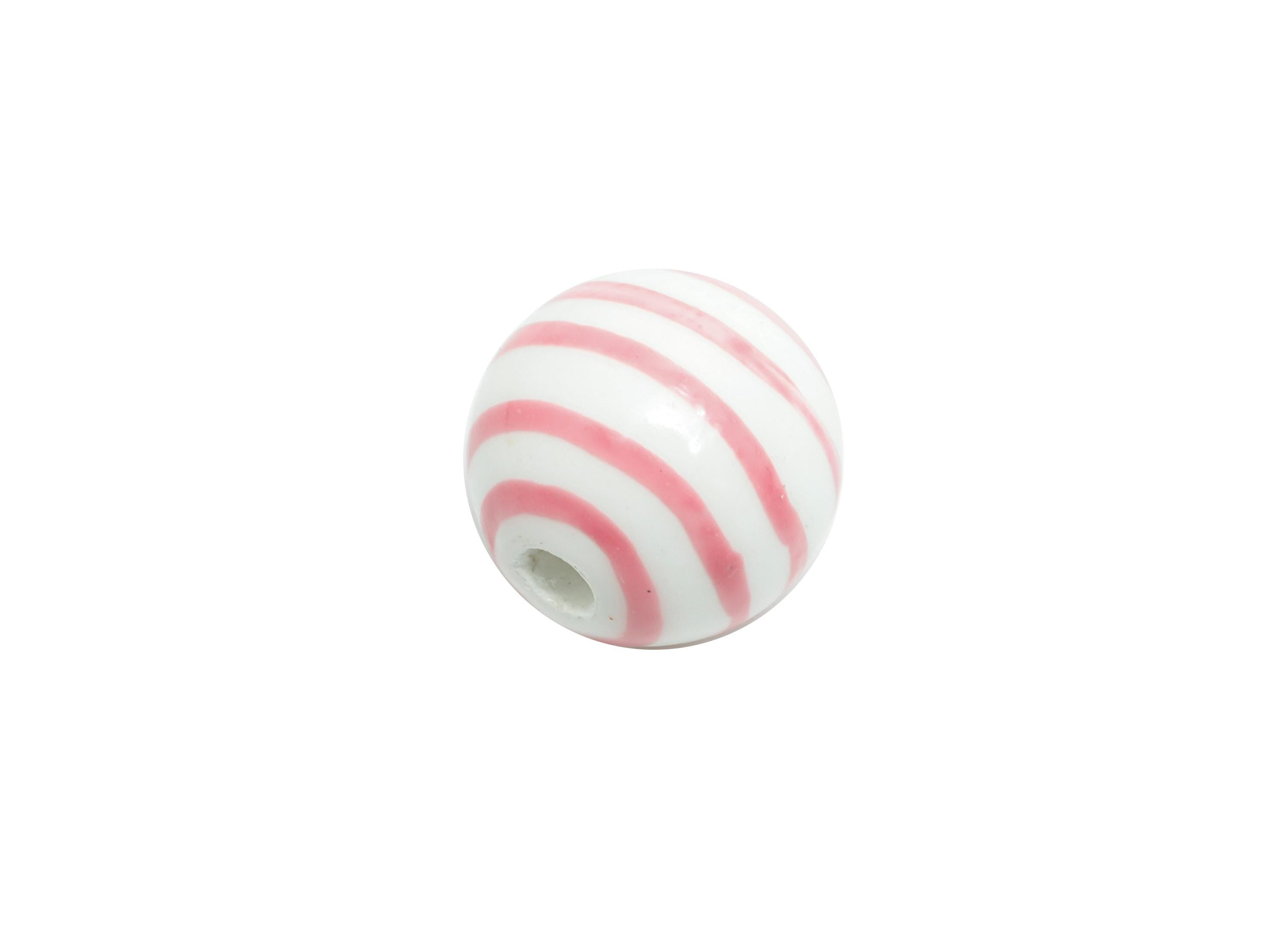Pink Striped Ceramic Beads - Colorful Handmade Bead - Fun Beads for Creative Jewelry Projects - Bright Summer Bead - 11x12x12mm - NS2858A - DOMEDBAZAAR