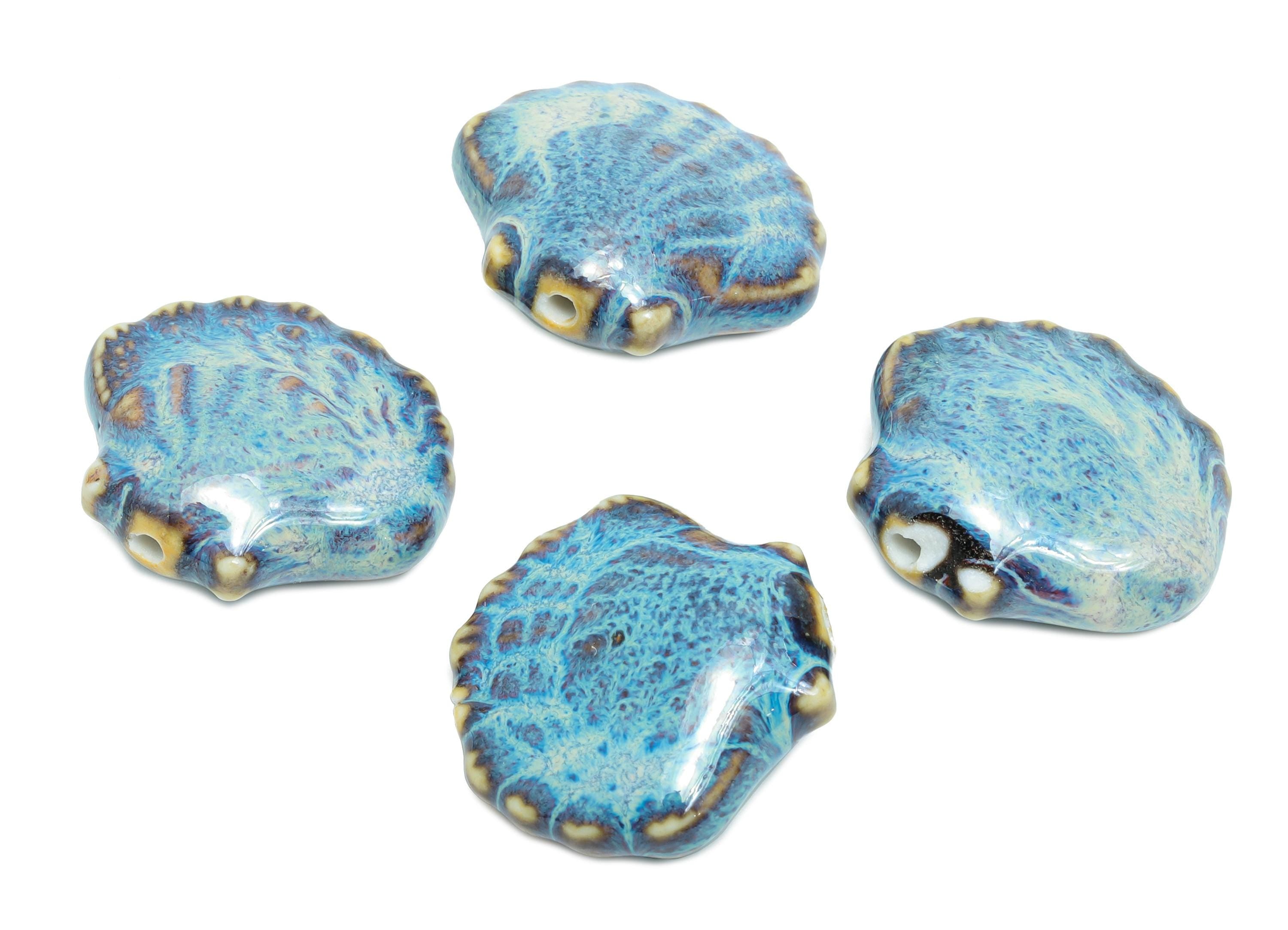 Ceramic Seashell Bead - Textured Handmade Bead - Bohemian Beach-Themed Jewelry - Handmade Bead for Jewelry Making - 25x27x11.39mm - NS2859D - DOMEDBAZAAR