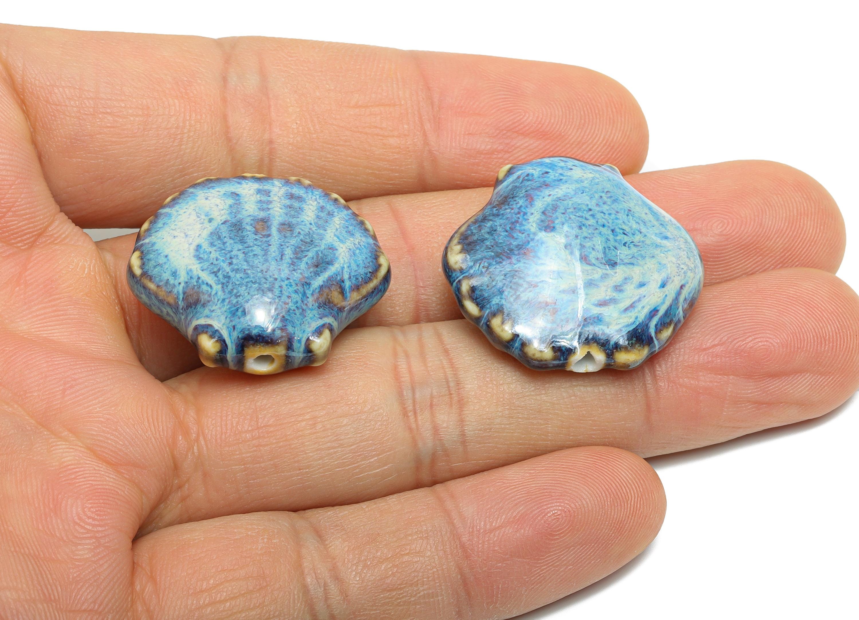 Ceramic Seashell Bead - Textured Handmade Bead - Bohemian Beach-Themed Jewelry - Handmade Bead for Jewelry Making - 25x27x11.39mm - NS2859D - DOMEDBAZAAR
