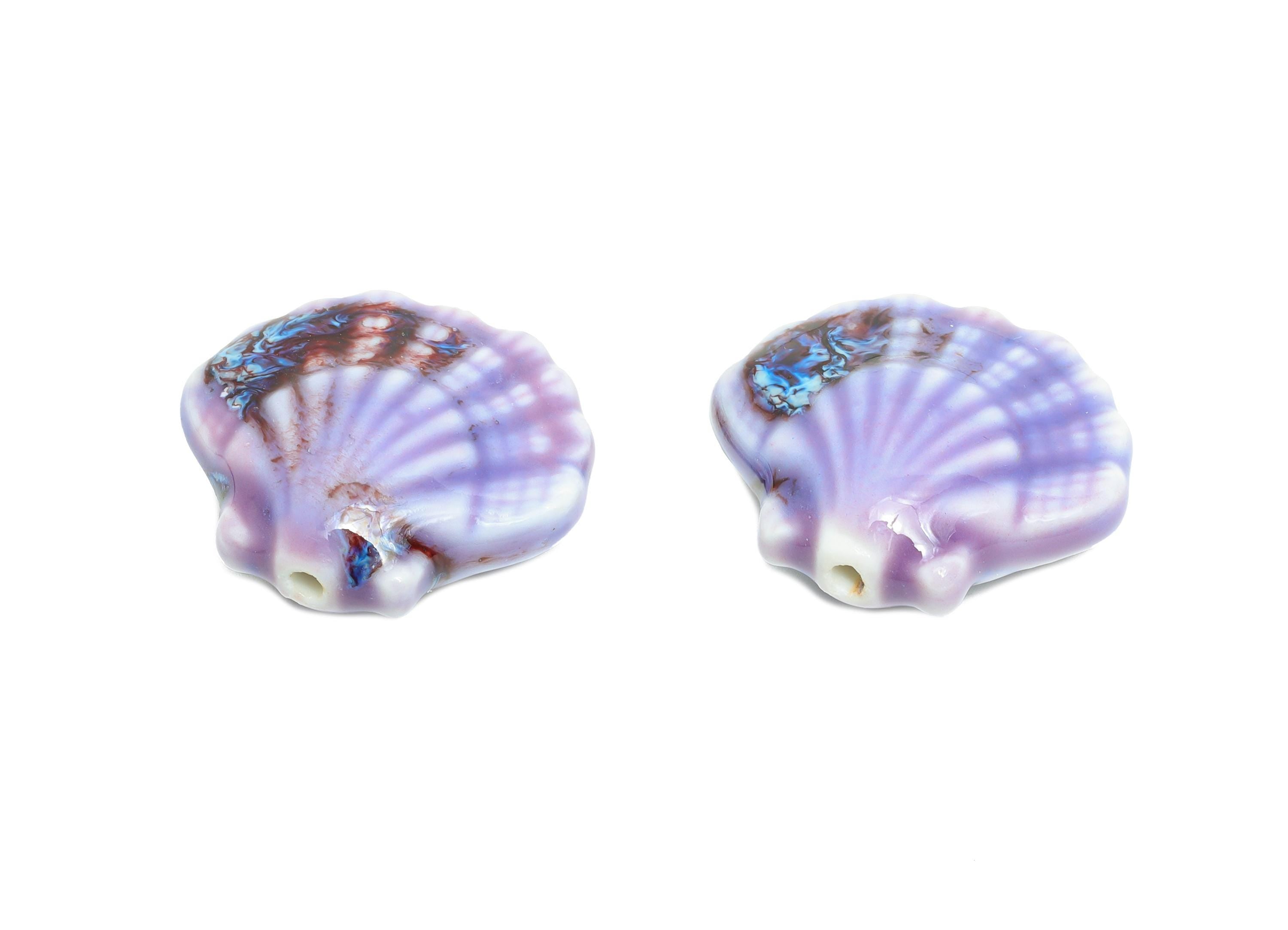 Ceramic Seashell Bead - Textured Handmade Bead - Bohemian Beach-Themed Jewelry - Handmade Bead for Jewelry Making - 25x27x11.1mm - NS2859E - DOMEDBAZAAR