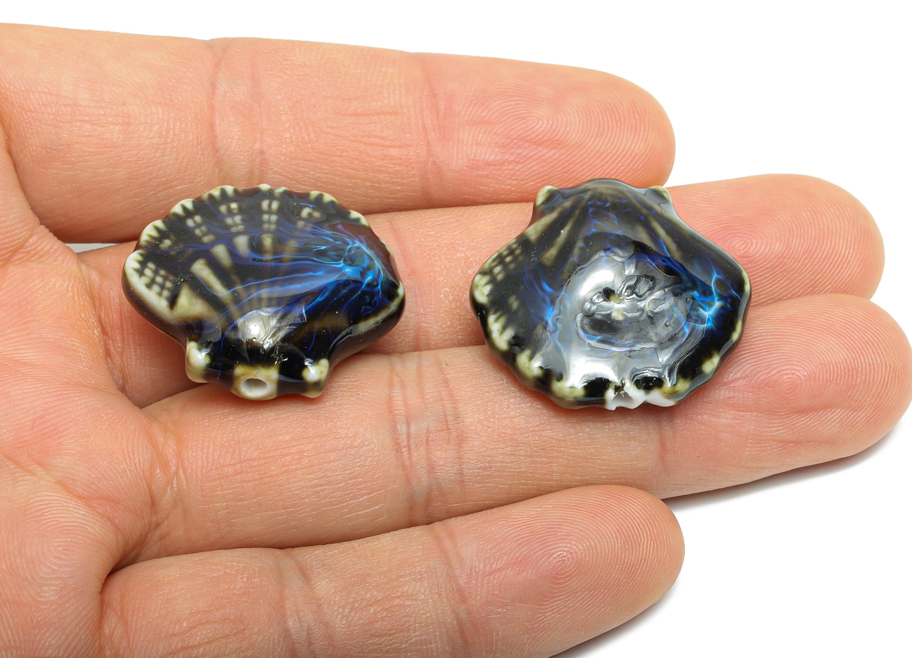 Ceramic Seashell Bead - Textured Handmade Bead - Bohemian Beach-Themed Jewelry - Handmade Bead for Jewelry Making - 25x27x11.39mm - NS2859A - DOMEDBAZAAR