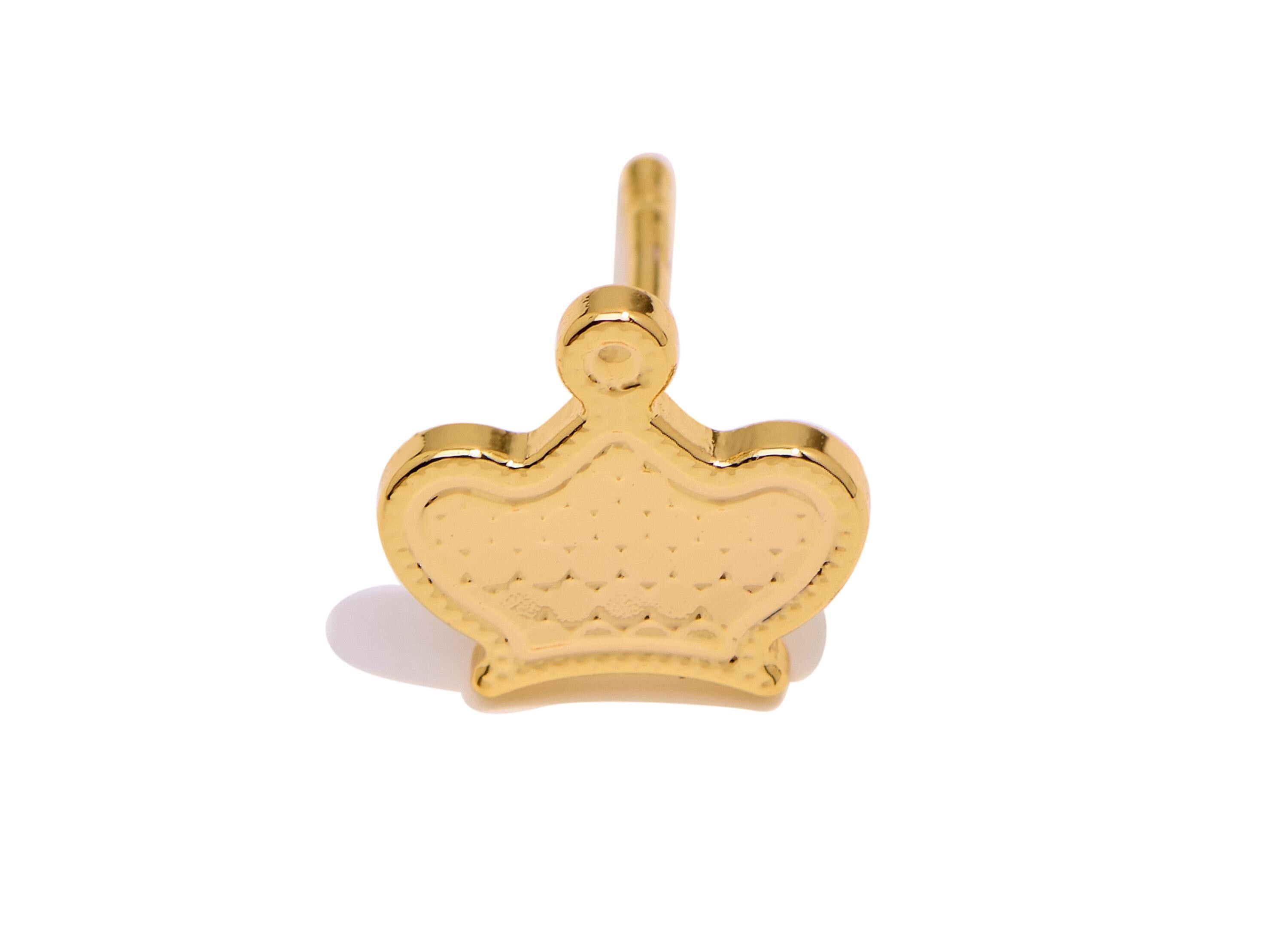 Brass Crown Earring Stud - Mini Gold Textured Earring Post for Girls - Minimalist Jewelry - 18K Real Gold Plated - 8.95x9.42x0.8mm -RGP10763 - DOMEDBAZAAR