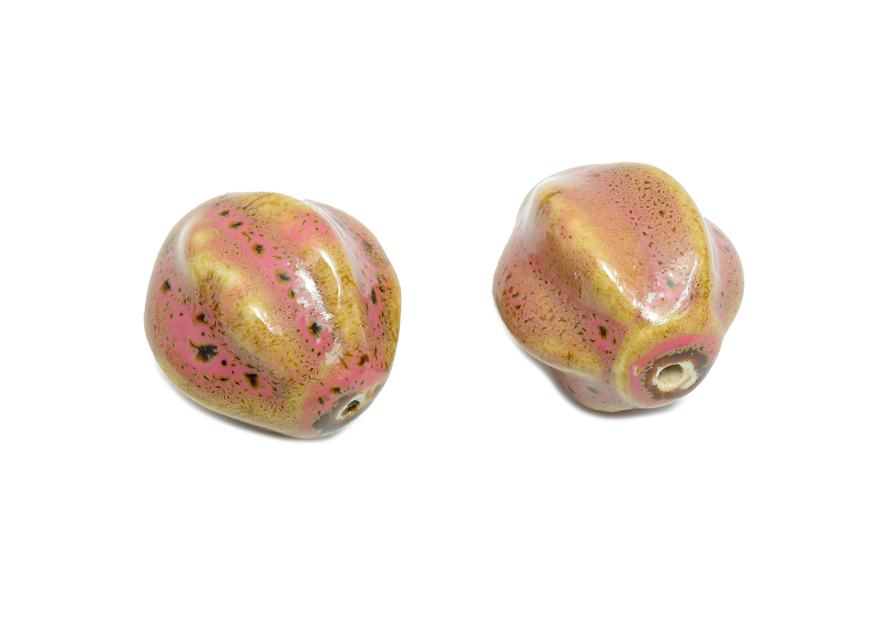 Striped Oval Ceramic Bead - Craft Beads for Necklace or Bracelet - Rustic Artisan - Textured Ceramic  Making Supplies - 28x21x23mm - NS2811 - DOMEDBAZAAR
