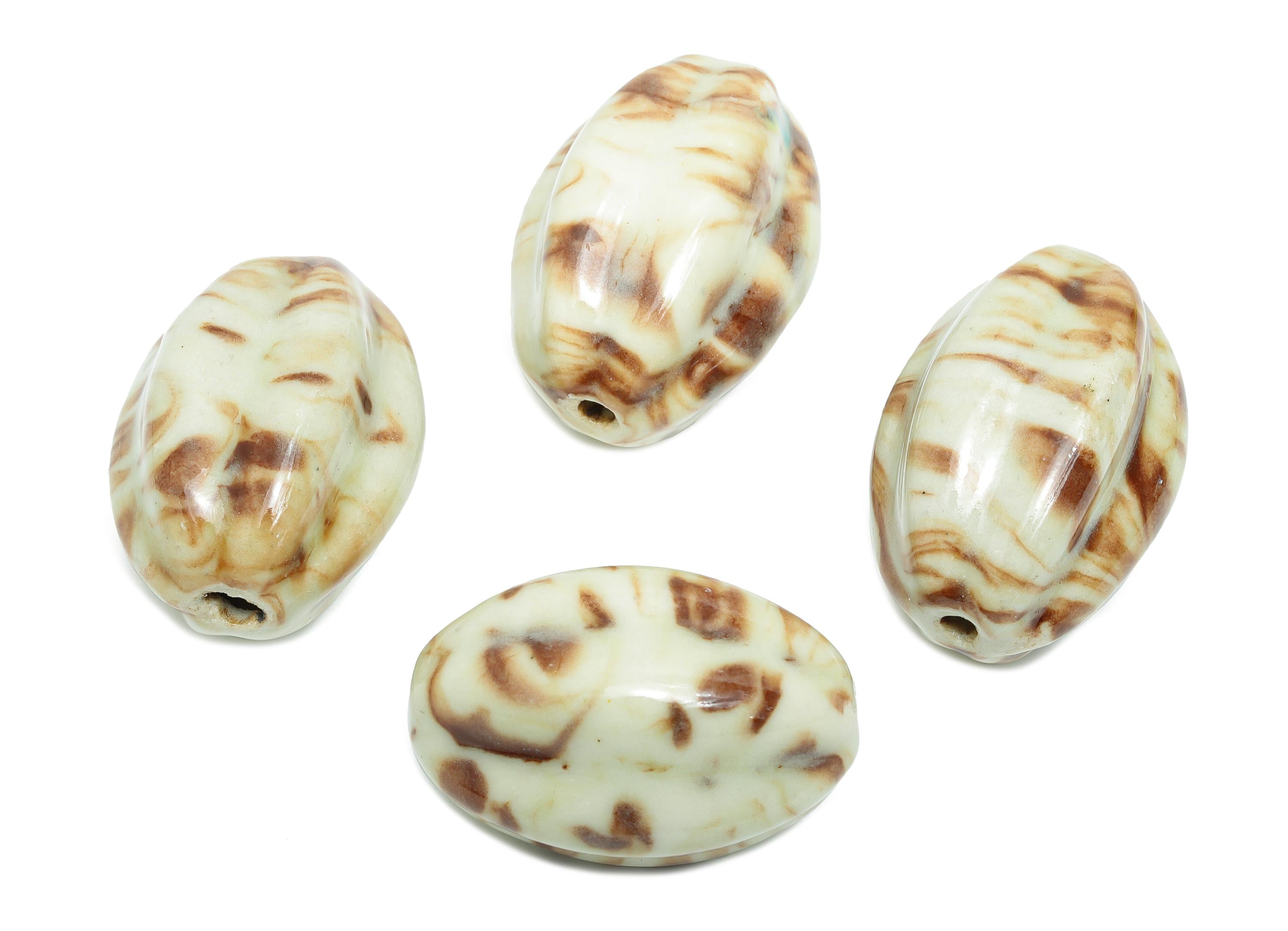 Striped Oval Ceramic Bead - Craft Beads for Necklace or Bracelet - Rustic Artisan - Textured Ceramic  Making Supplies - 38x27x23mm - NS2798 - DOMEDBAZAAR