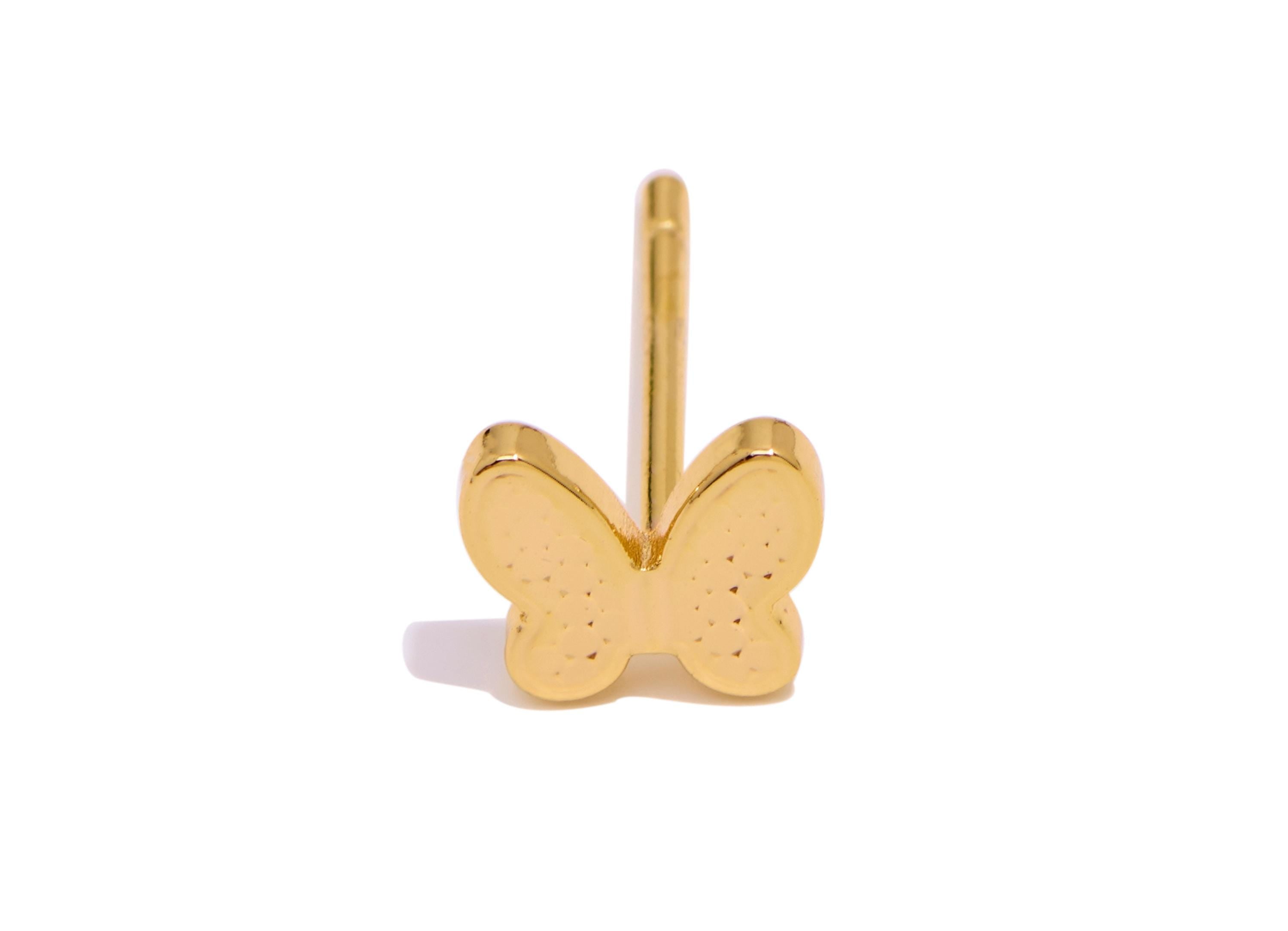 Brass Butterfly Earring Studs - Modern Gold Insect Post - Valentine&#39;s Gift - Elegant Jewelry - 18K Gold Plated - 6.44x6.92x0.8mm - RGP10761 - DOMEDBAZAAR