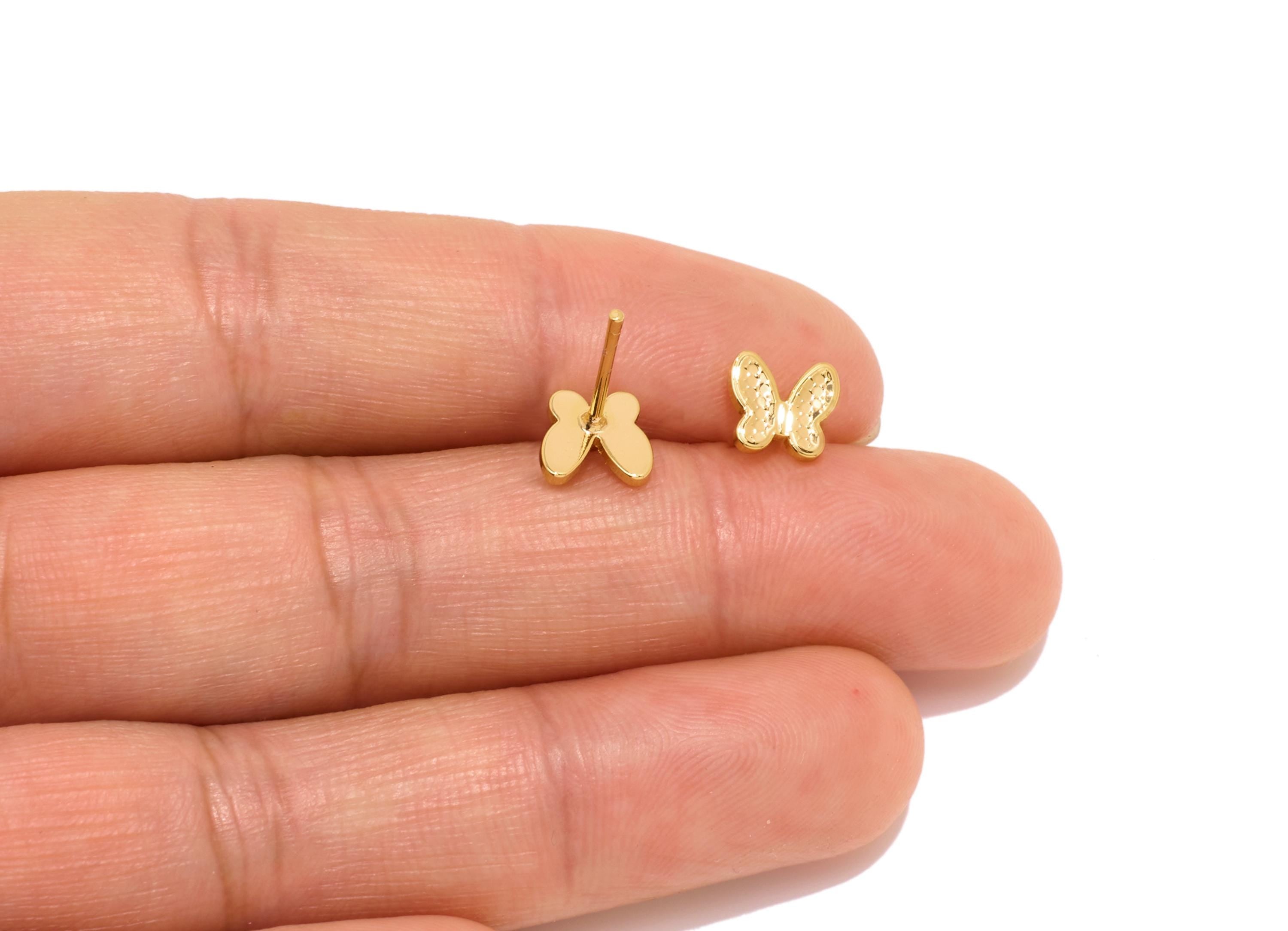 Brass Butterfly Earring Studs - Modern Gold Insect Post - Valentine&#39;s Gift - Elegant Jewelry - 18K Gold Plated - 6.44x6.92x0.8mm - RGP10761 - DOMEDBAZAAR