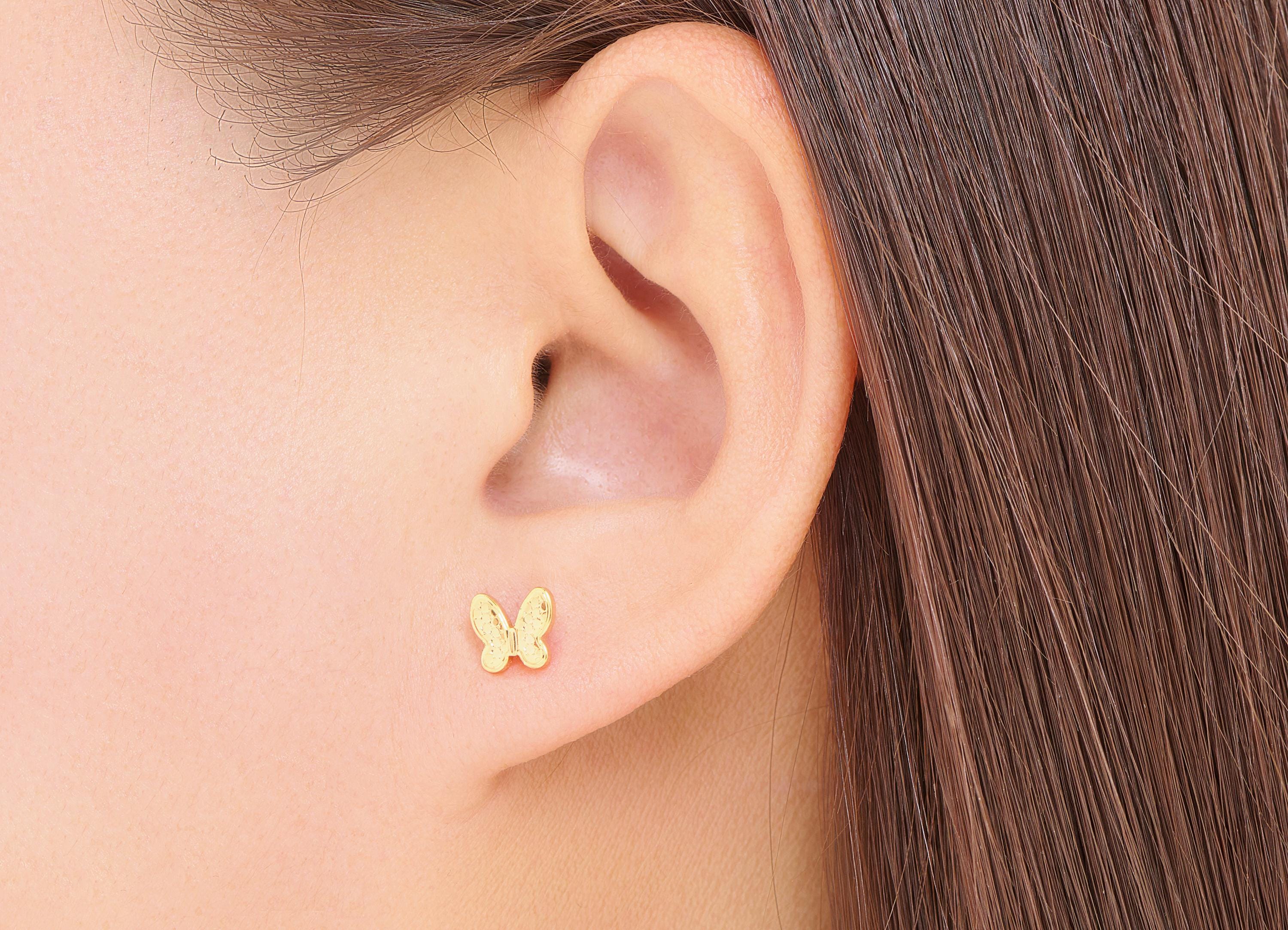 Brass Butterfly Earring Studs - Modern Gold Insect Post - Valentine&#39;s Gift - Elegant Jewelry - 18K Gold Plated - 6.44x6.92x0.8mm - RGP10761 - DOMEDBAZAAR