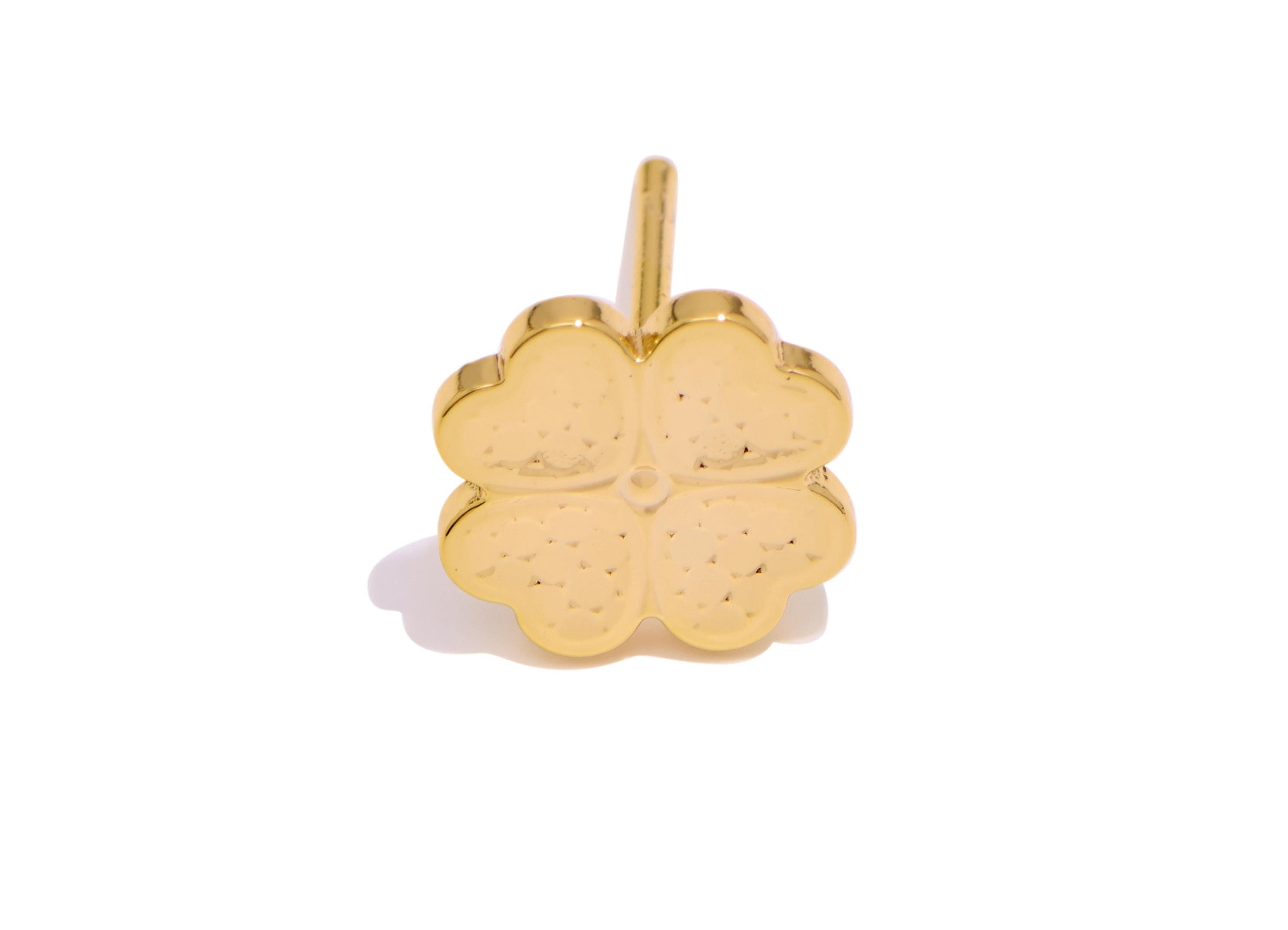 Brass Four-Leaf Clover Earring Stud - Elegant Gold Lucky Clover Post - Minimalist Jewelry - 18K Real Gold Plated - 9.09x9.09x0.8mm -RGP10764 - DOMEDBAZAAR