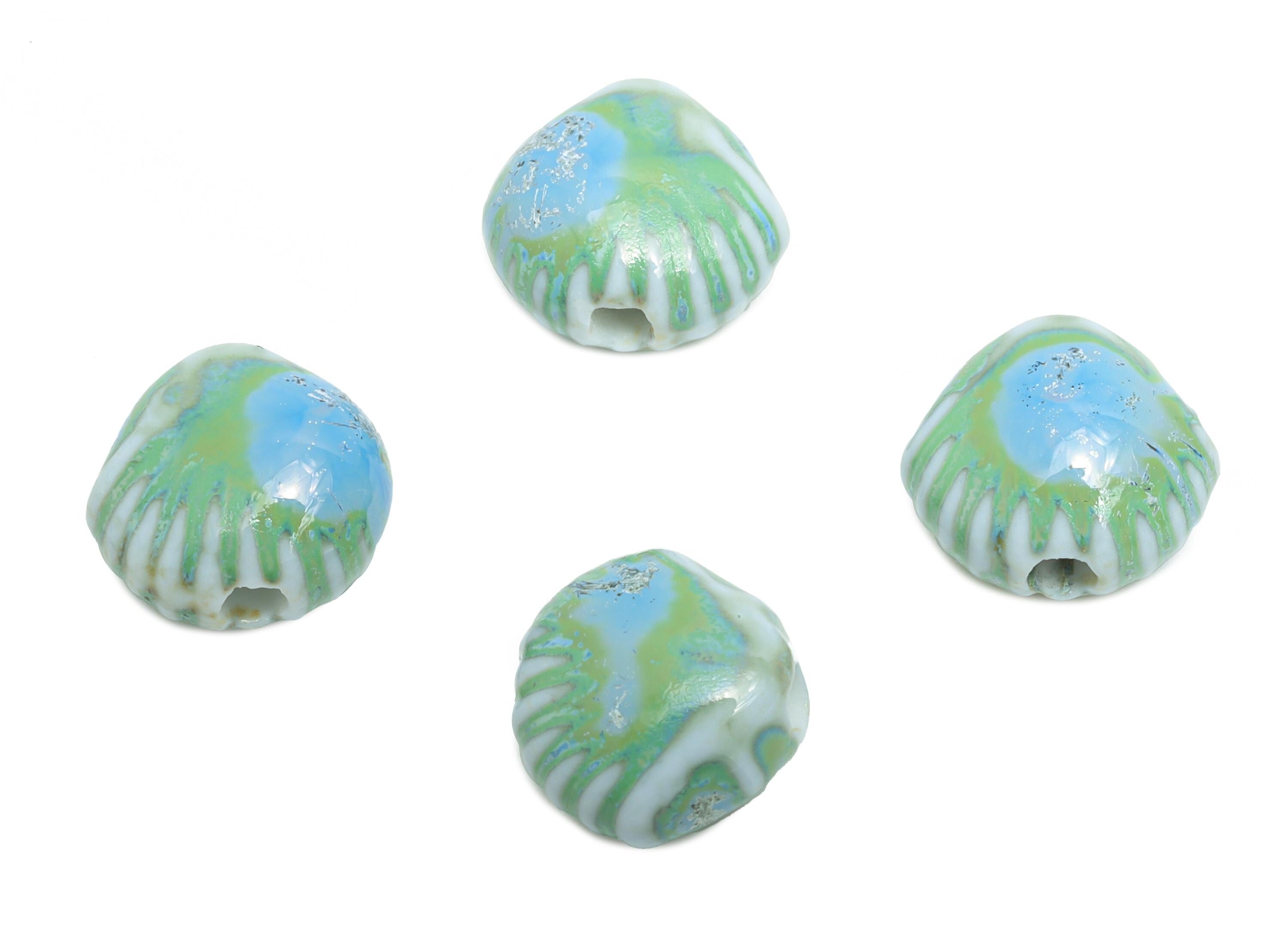 Ceramic Shell Beads - Craft Beads for Necklace or Bracelet - Mini Shell Beads - Boho Beach Bead Making Supplies - 10x11.67x6.91mm - NS2856B - DOMEDBAZAAR