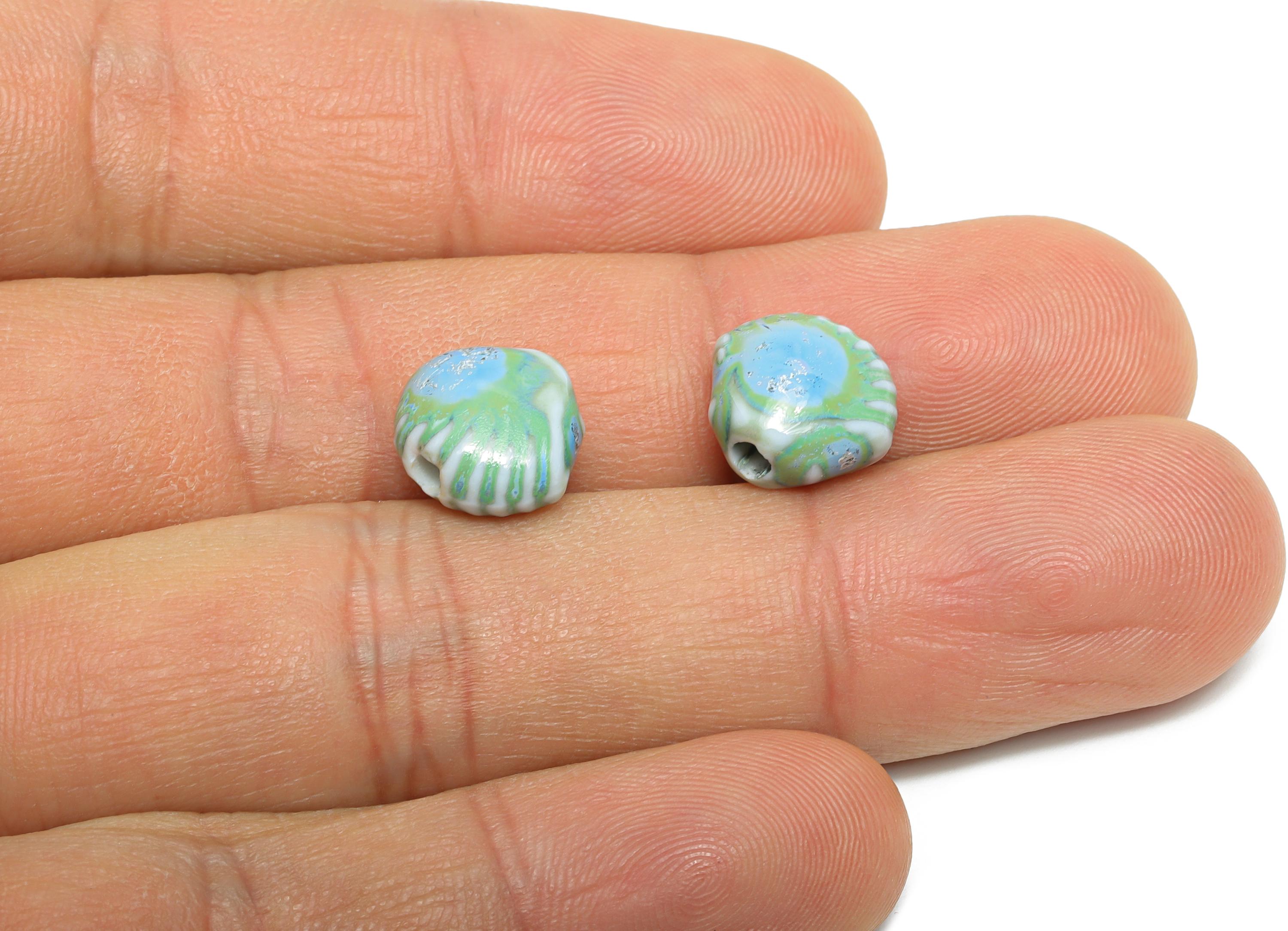Ceramic Shell Beads - Craft Beads for Necklace or Bracelet - Mini Shell Beads - Boho Beach Bead Making Supplies - 10x11.67x6.91mm - NS2856B - DOMEDBAZAAR