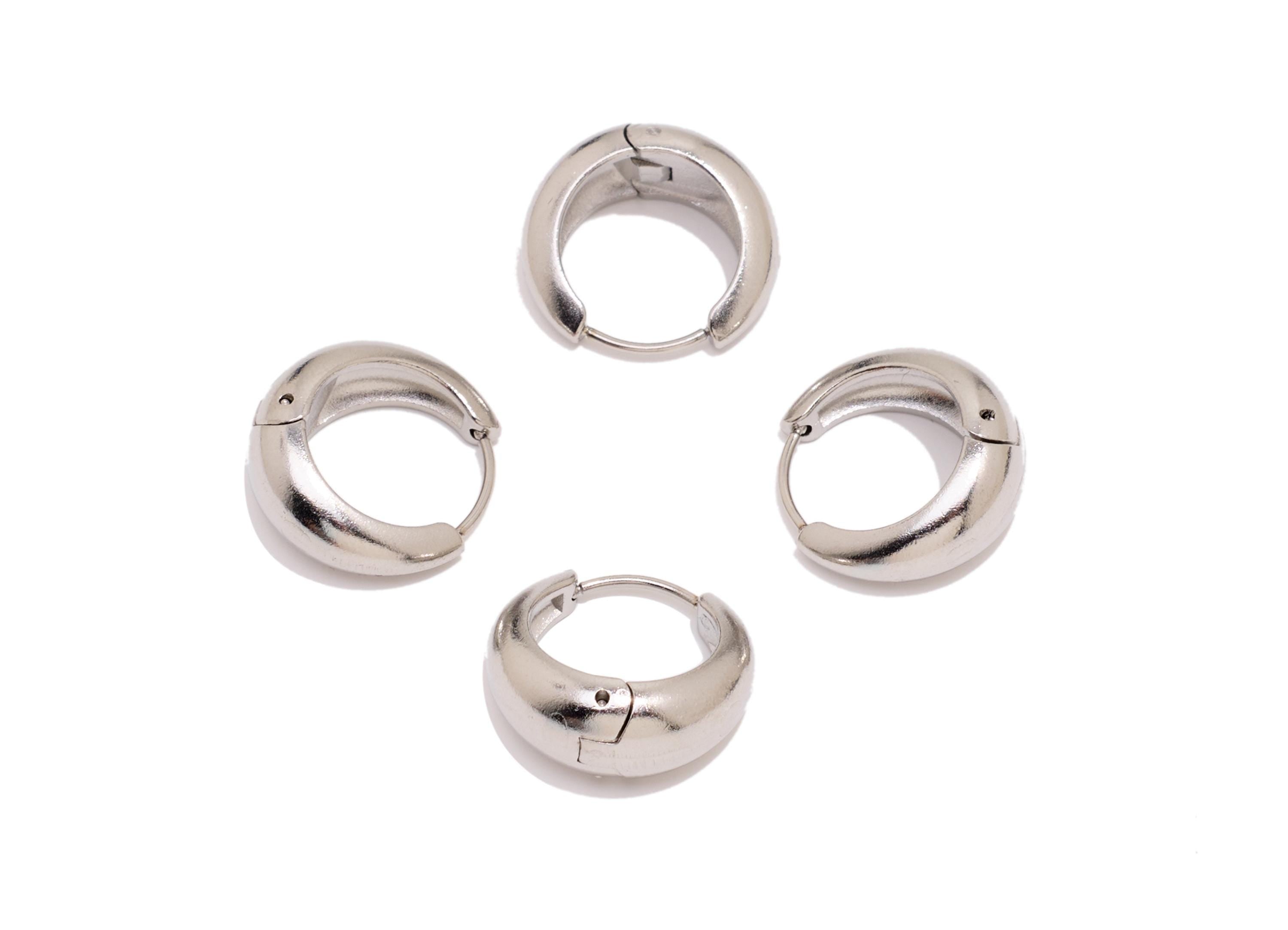Stainless Steel Round Hoop Earring - Circle Thick Huggie Hoop Earring - Classic Steel Jewelry - Steel Findings - 15.09x16.02x7.7mm -SS1536 - DOMEDBAZAAR