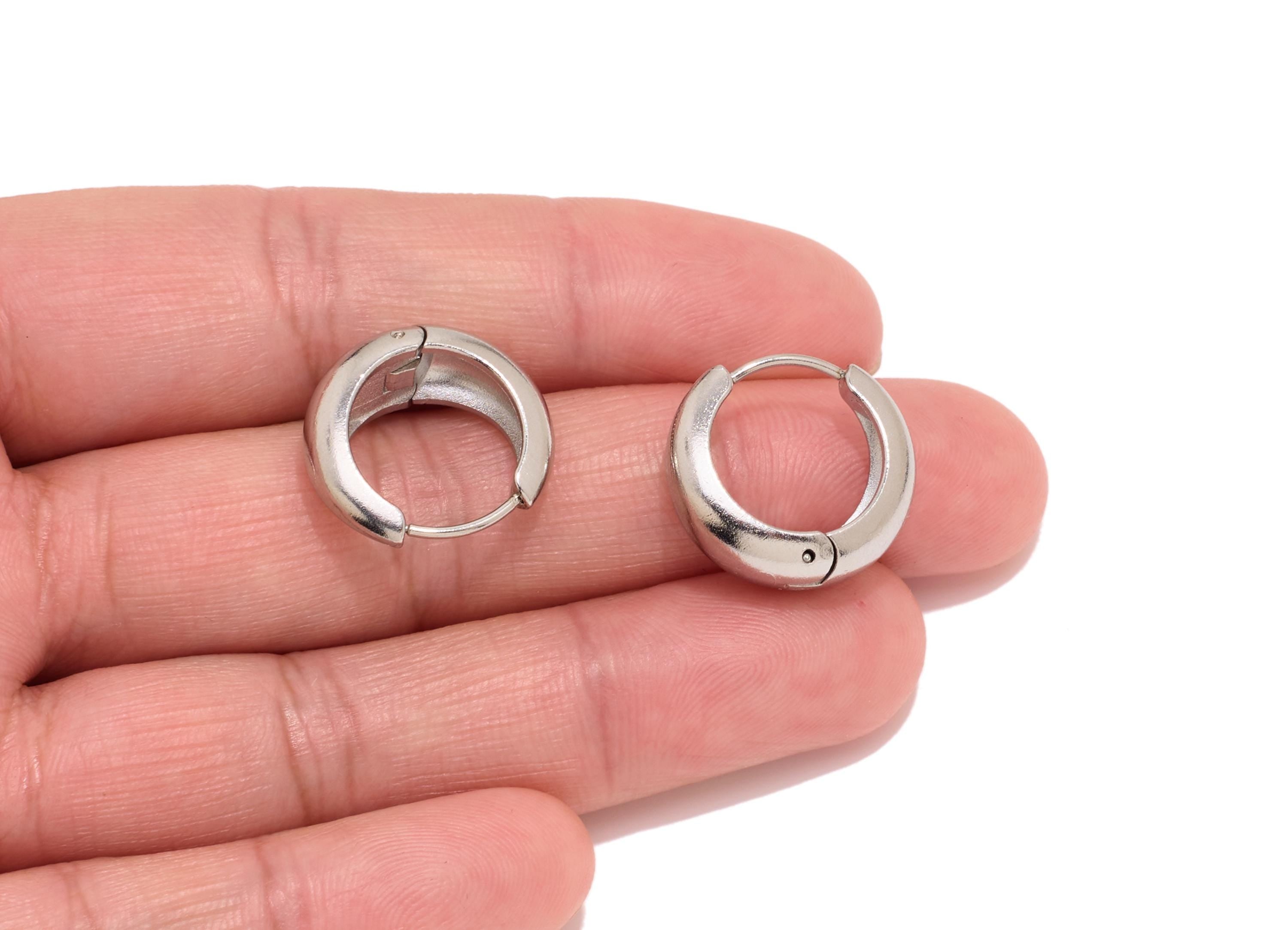 Stainless Steel Round Hoop Earring - Circle Thick Huggie Hoop Earring - Classic Steel Jewelry - Steel Findings - 15.09x16.02x7.7mm -SS1536 - DOMEDBAZAAR