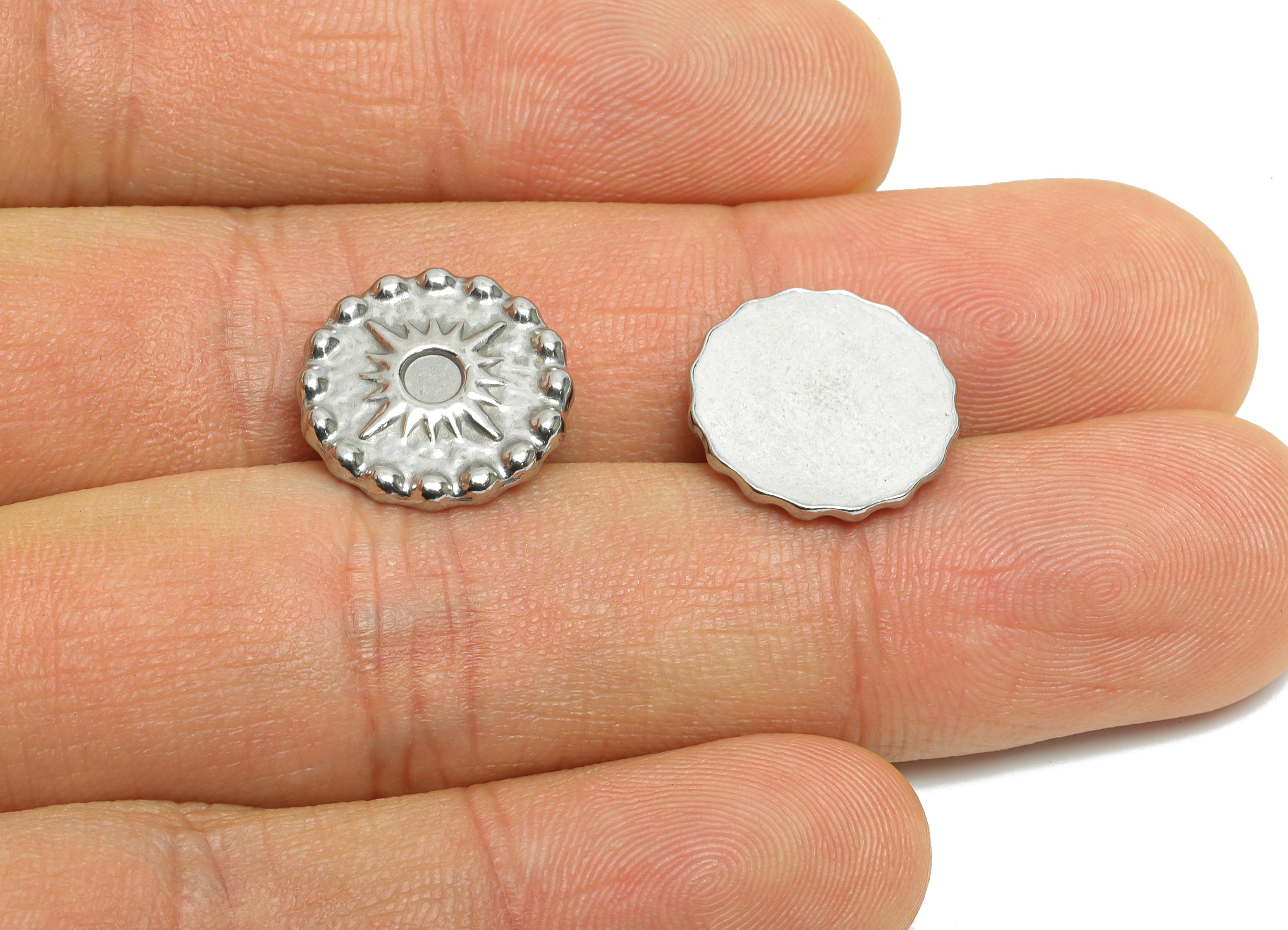 Steel Sunburst Charm - Vintage Textured Round Charm - Antique Looking Steel Celestial - Stainless Steel Jewelry - 14x014x1.82mm - SS2007 - DOMEDBAZAAR