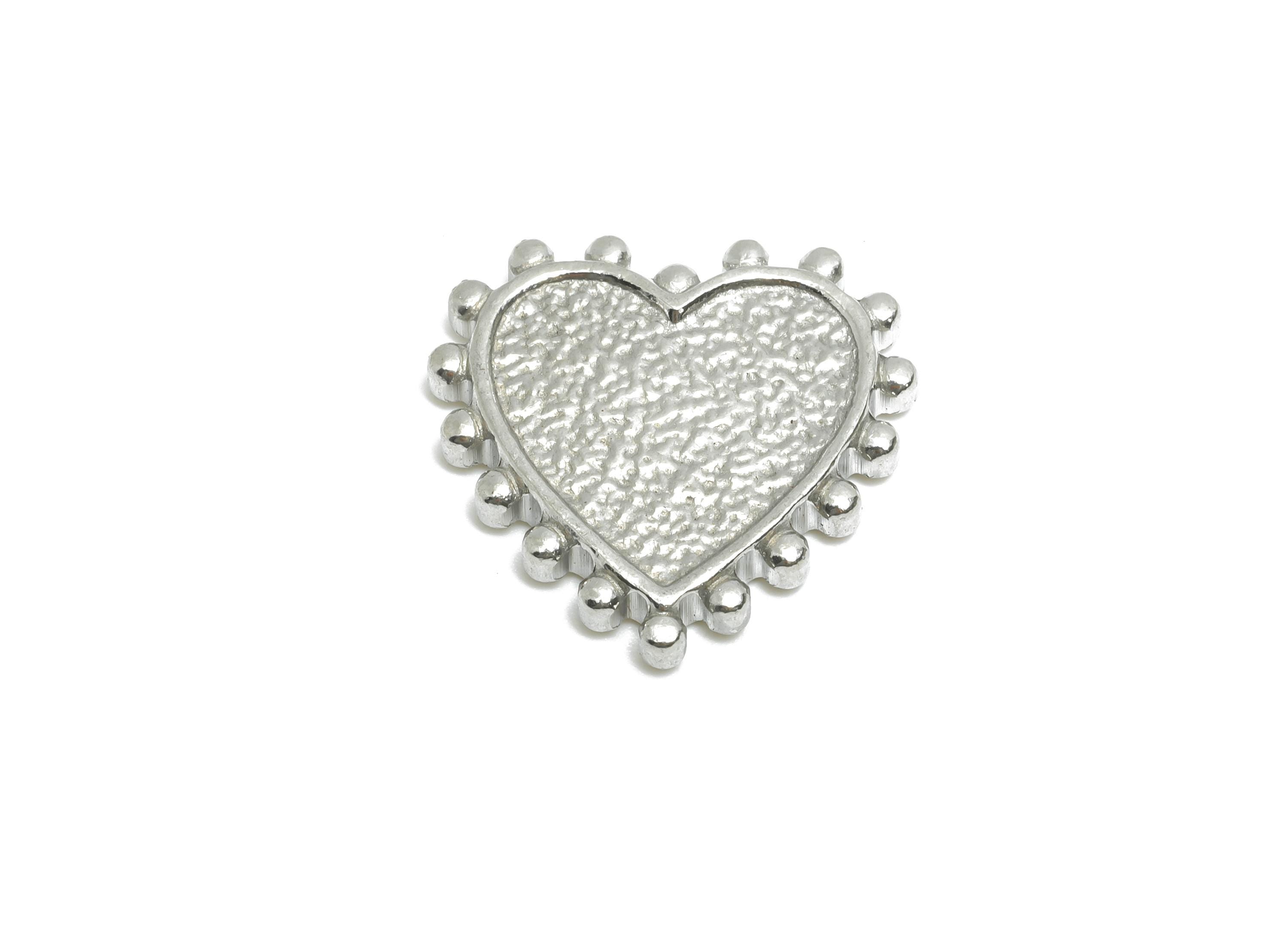 Stainless Steel Heart Charm - Textured Vintage Heart Charm - Steel Beaded Heart Romantic Charm - Stainless Steel Jewelry - 17x17x2mm -SS2085 - DOMEDBAZAAR