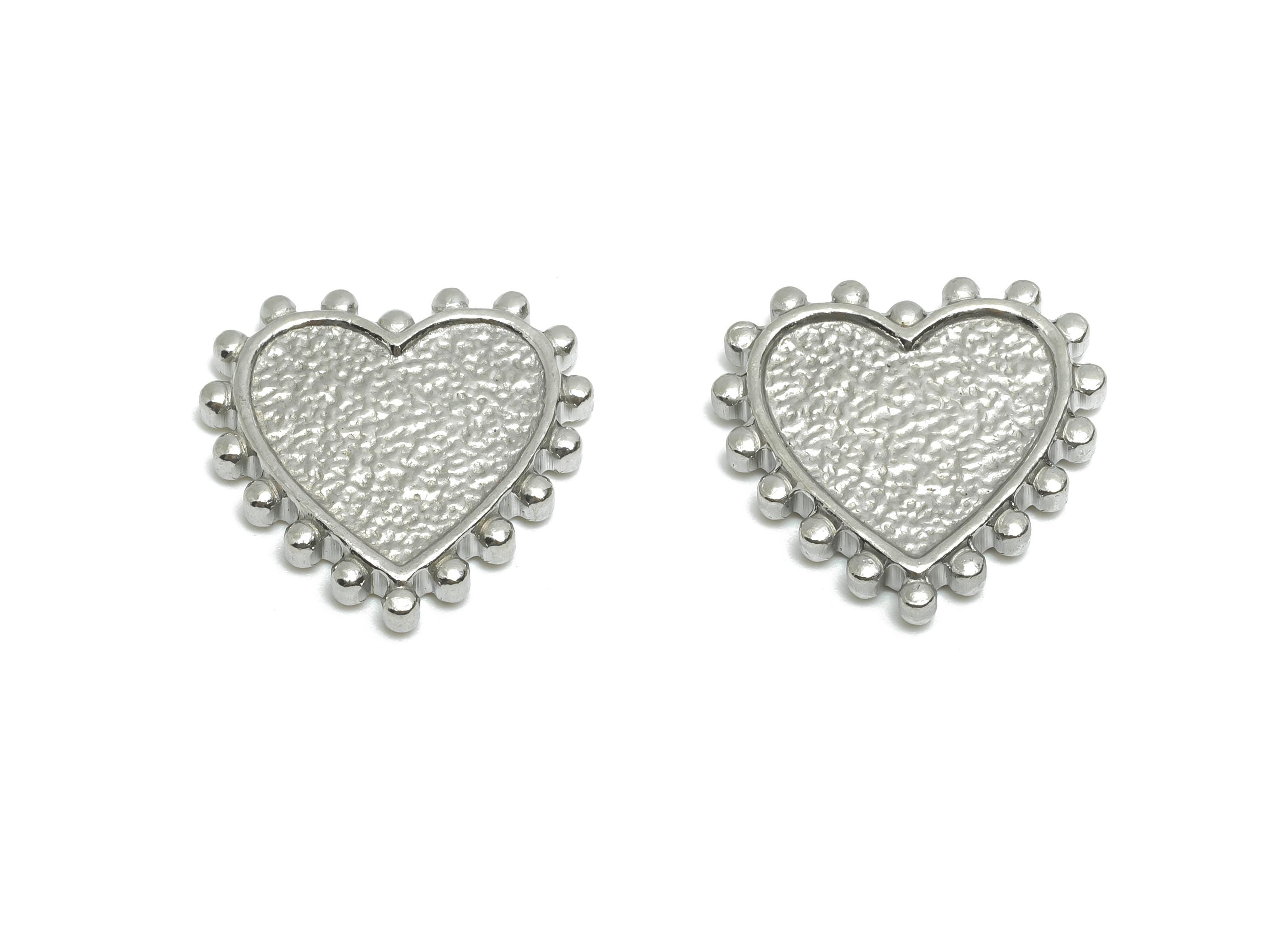 Stainless Steel Heart Charm - Textured Vintage Heart Charm - Steel Beaded Heart Romantic Charm - Stainless Steel Jewelry - 17x17x2mm -SS2085 - DOMEDBAZAAR