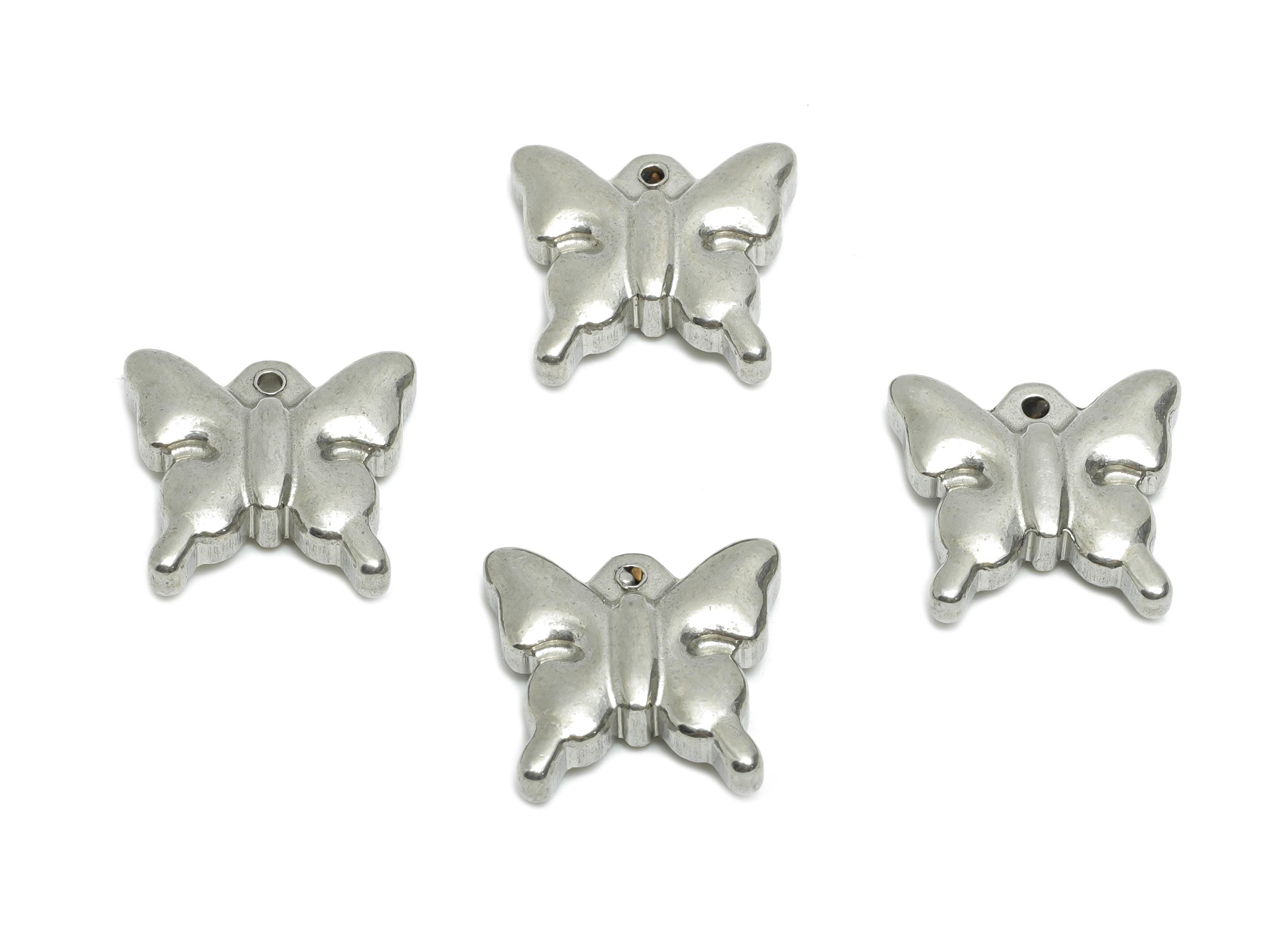 Stainless Steel Butterfly Charm - Elegant Steel Butterfly Pendant - Butterfly Insect Design - Dainty Steel Jewelry - 15x15.87x3.8mm - SS2037 - DOMEDBAZAAR