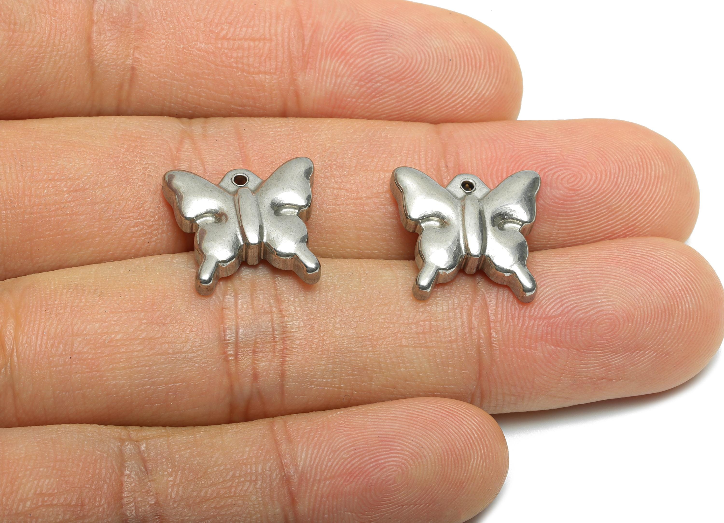 Stainless Steel Butterfly Charm - Elegant Steel Butterfly Pendant - Butterfly Insect Design - Dainty Steel Jewelry - 15x15.87x3.8mm - SS2037 - DOMEDBAZAAR