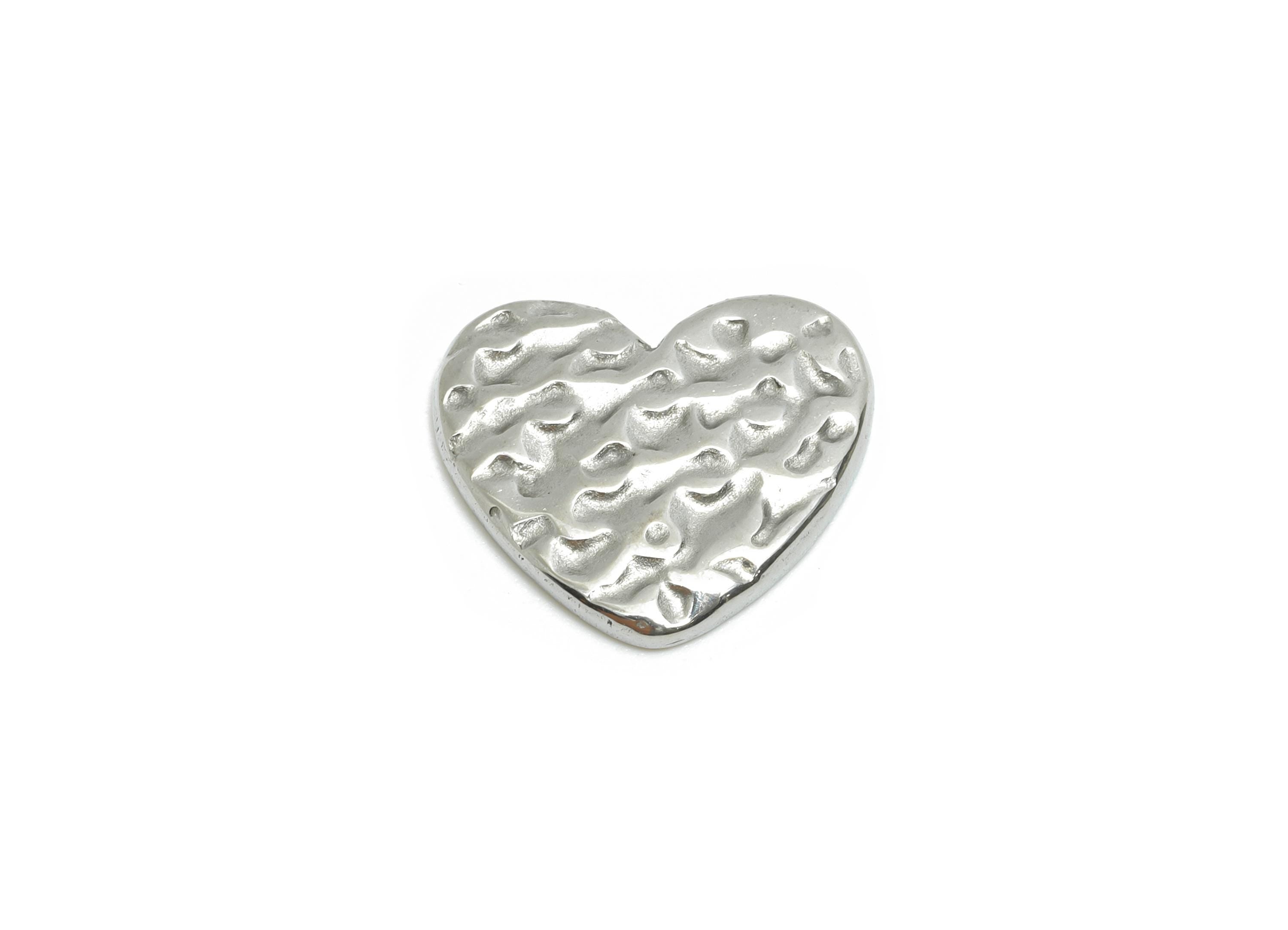 Steel Hammered Heart Charm - Simple Modern Rustic Heart Charm - Steel Artistic Heart Ornament - Stainless Steel Jewelry - 12x14x1mm - SS2020 - DOMEDBAZAAR