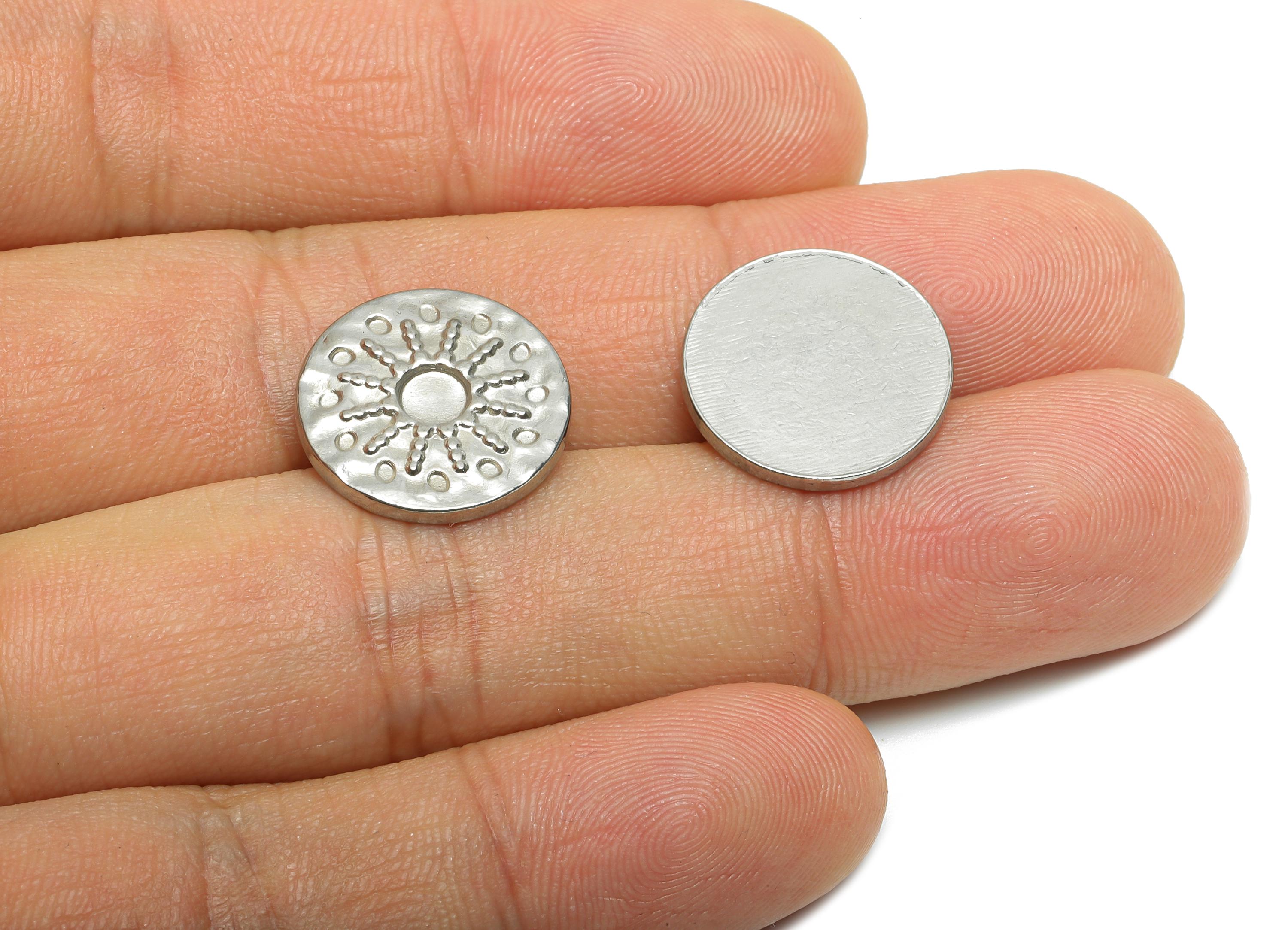 Stainless Steel Sunburst Charm - Hammered Radiant Circle Charm - Steel Solar Textured Medallion Charm - Steel Jewelry - 16x16x2mm - SS2028 - DOMEDBAZAAR