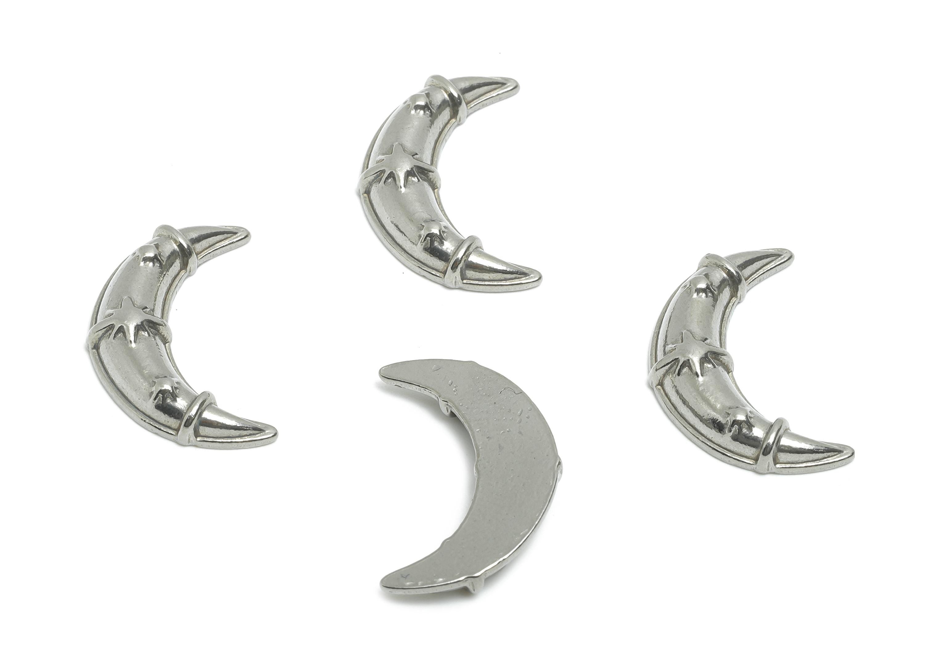 Stainless Steel Crescent Charm - Steel Star and Moon Ornament - Minimalist Celestial Moon Charm - Steel Jewelry Charm - 21x12x4mm - SS2081 - DOMEDBAZAAR