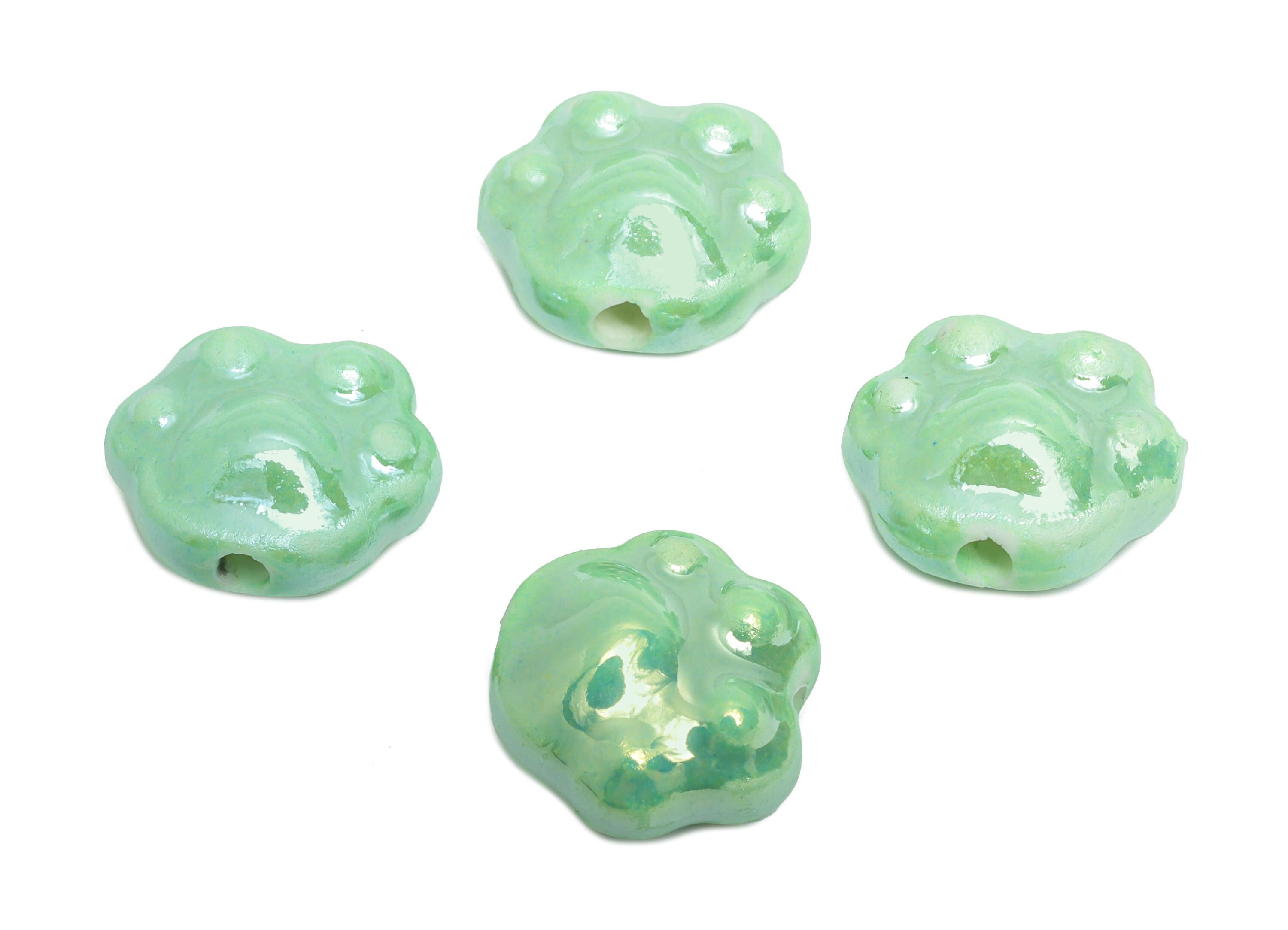 Glazed Ceramic Paw Beads - Craft Beads for Necklace or Bracelet - Cute Pet Paw Beads - Handmade  Making Supplies - 13x14x8.72mm - NS2840 - DOMEDBAZAAR