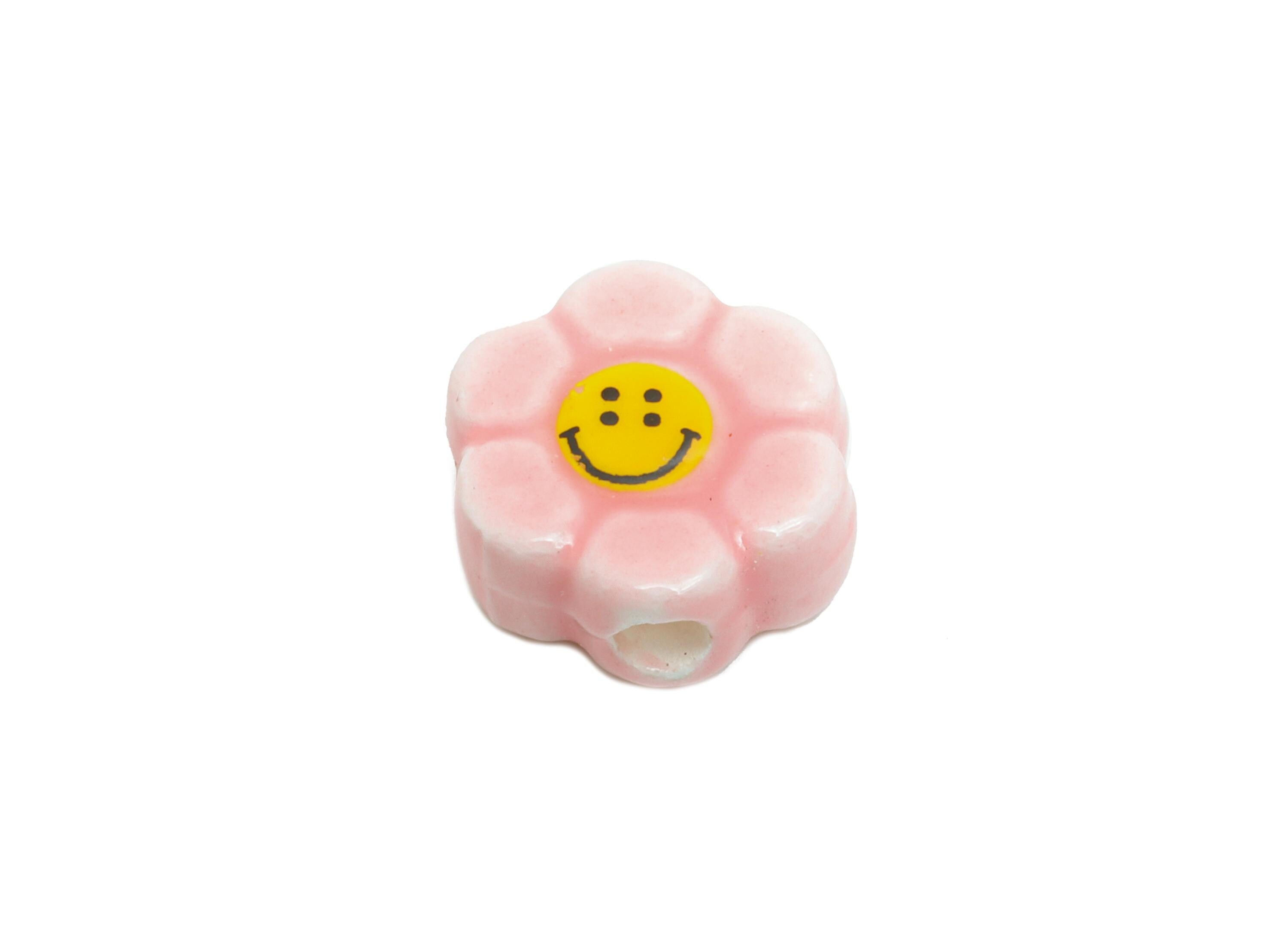 Glazed Ceramic Flower Beads - Craft Beads for Necklace or Bracelet - Smile Floral Beads - Handmade  Making Supplies - 10x11x4.86mm - NS2829 - DOMEDBAZAAR