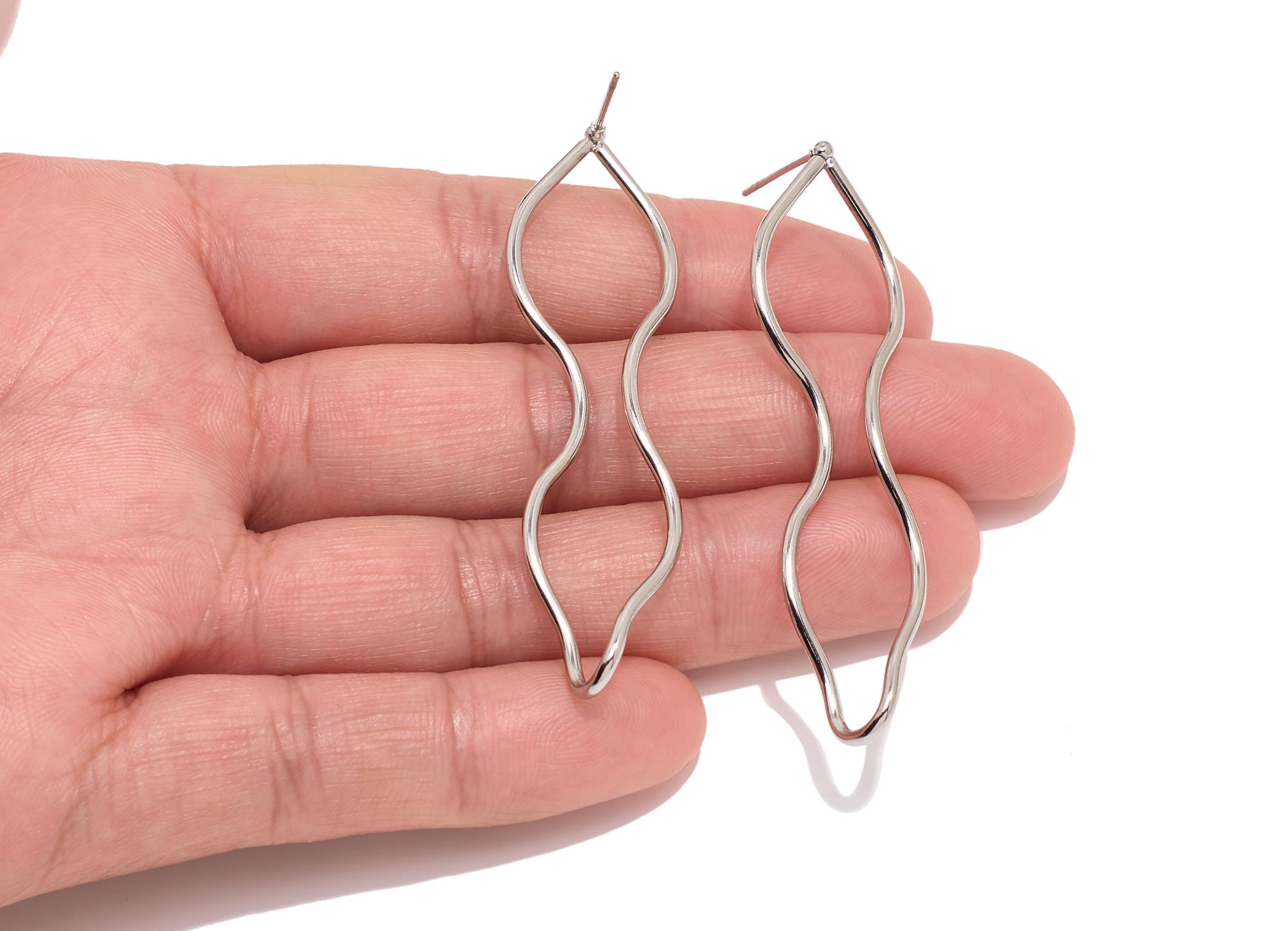 Stainless Steel Twisted Earring Stud - Silver Tone Geometric Wave Stud - 304 Stainless Steel - Abstract Wire Jewelry - 56.48x16x4mm - SS2052 - DOMEDBAZAAR
