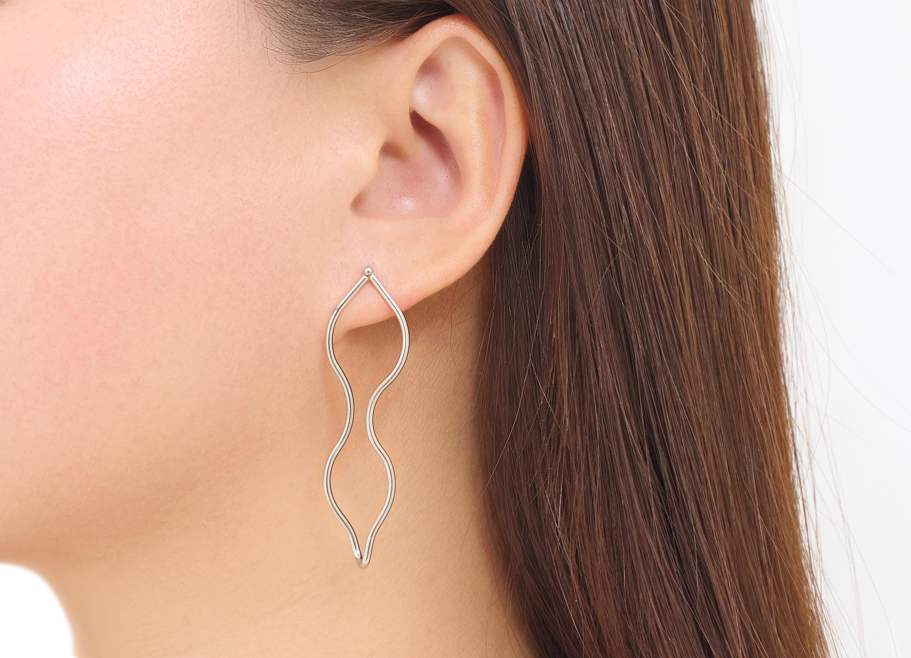 Stainless Steel Twisted Earring Stud - Silver Tone Geometric Wave Stud - 304 Stainless Steel - Abstract Wire Jewelry - 56.48x16x4mm - SS2052 - DOMEDBAZAAR
