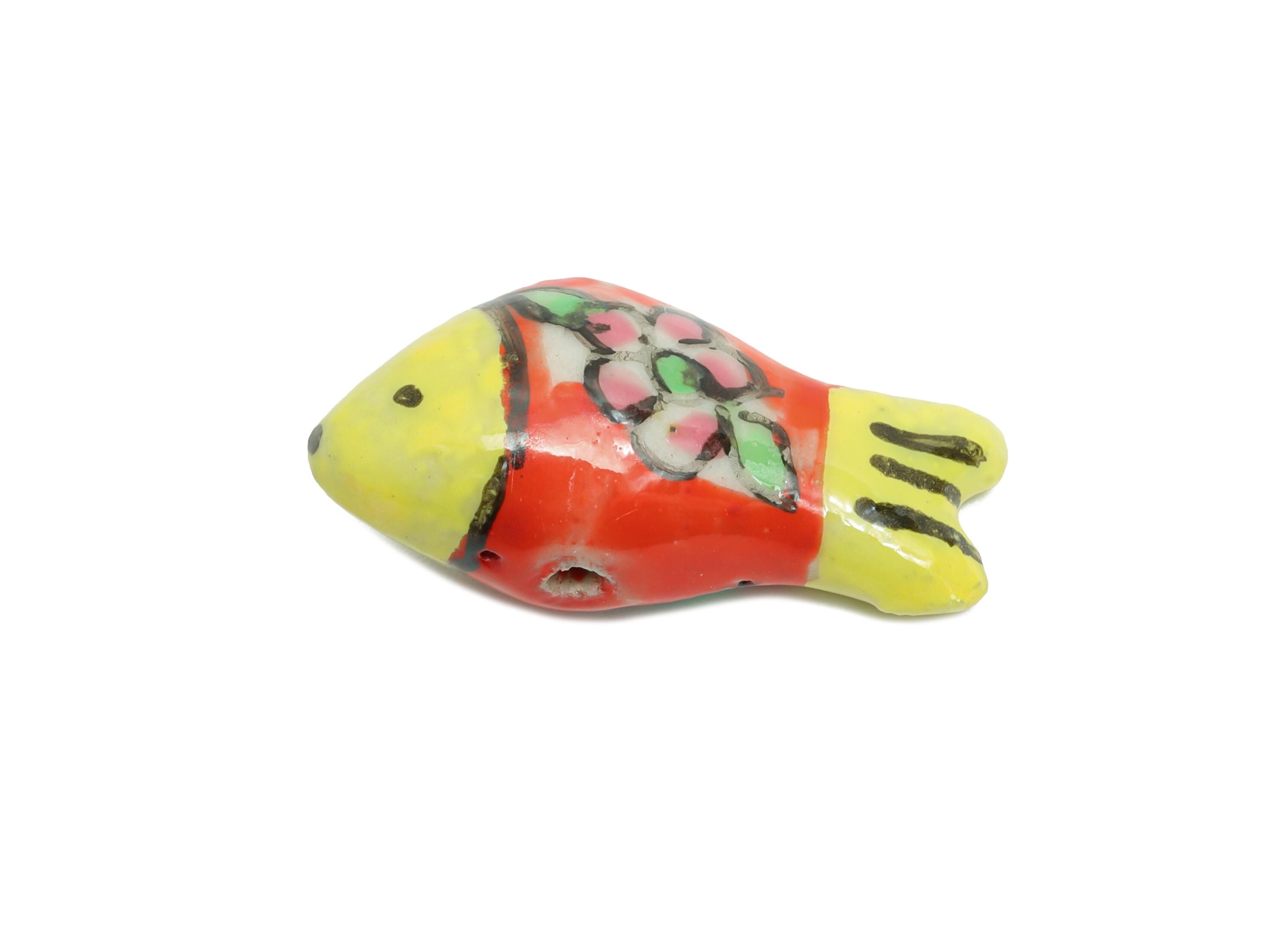 Glazed Ceramic Fish Beads - Craft Beads for Necklace or Bracelet - Marine Colorful Beads - Handmade Making Jewelry - 28x13x9.74mm - NS2851B - DOMEDBAZAAR