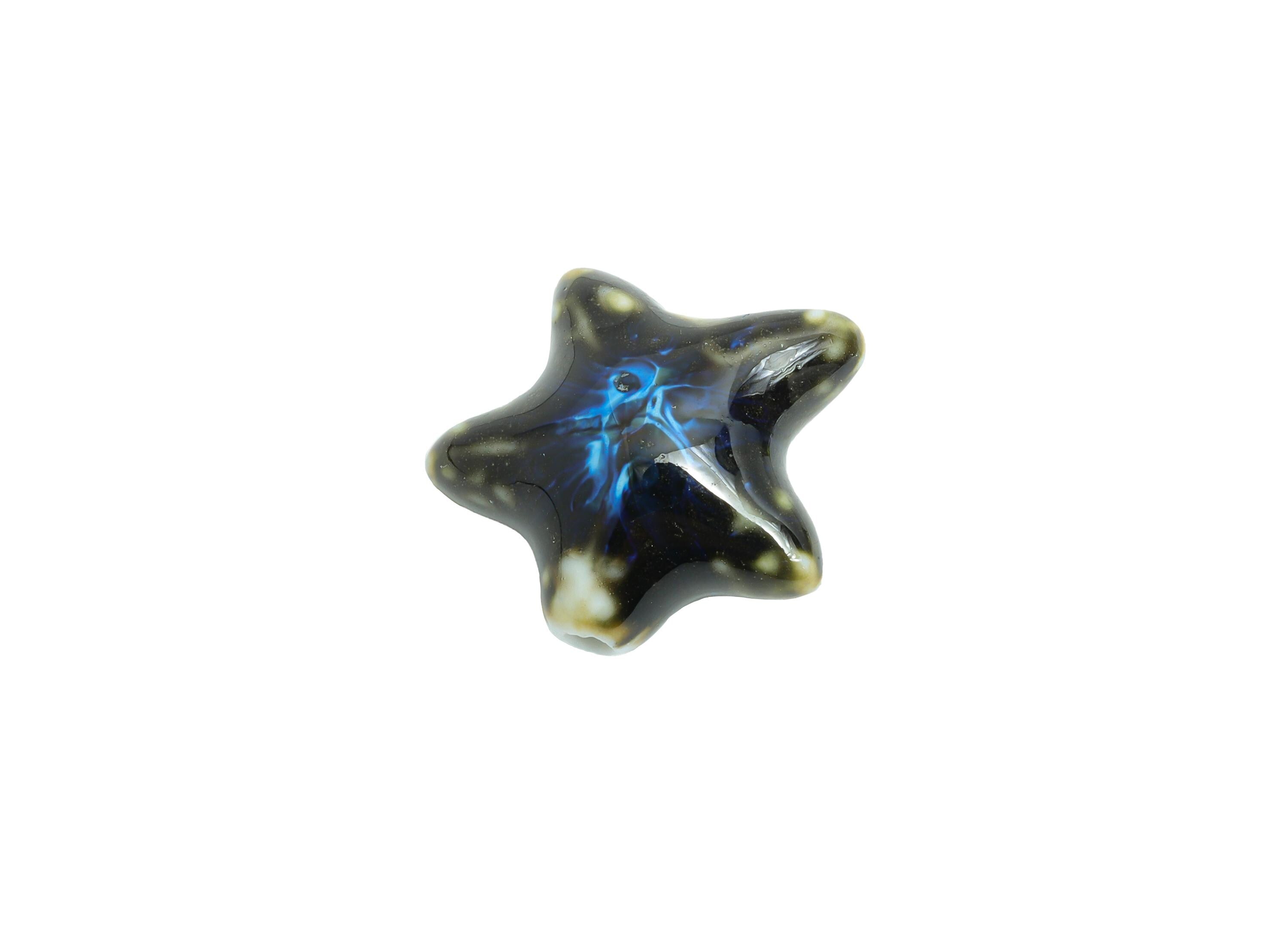 Glazed Ceramic Starfish Beads - Colorful Textured Star Beads - Handmade Bracelet Beads - Jewelry Component - 22.17x22.68x9.59mm - NS2857B - DOMEDBAZAAR