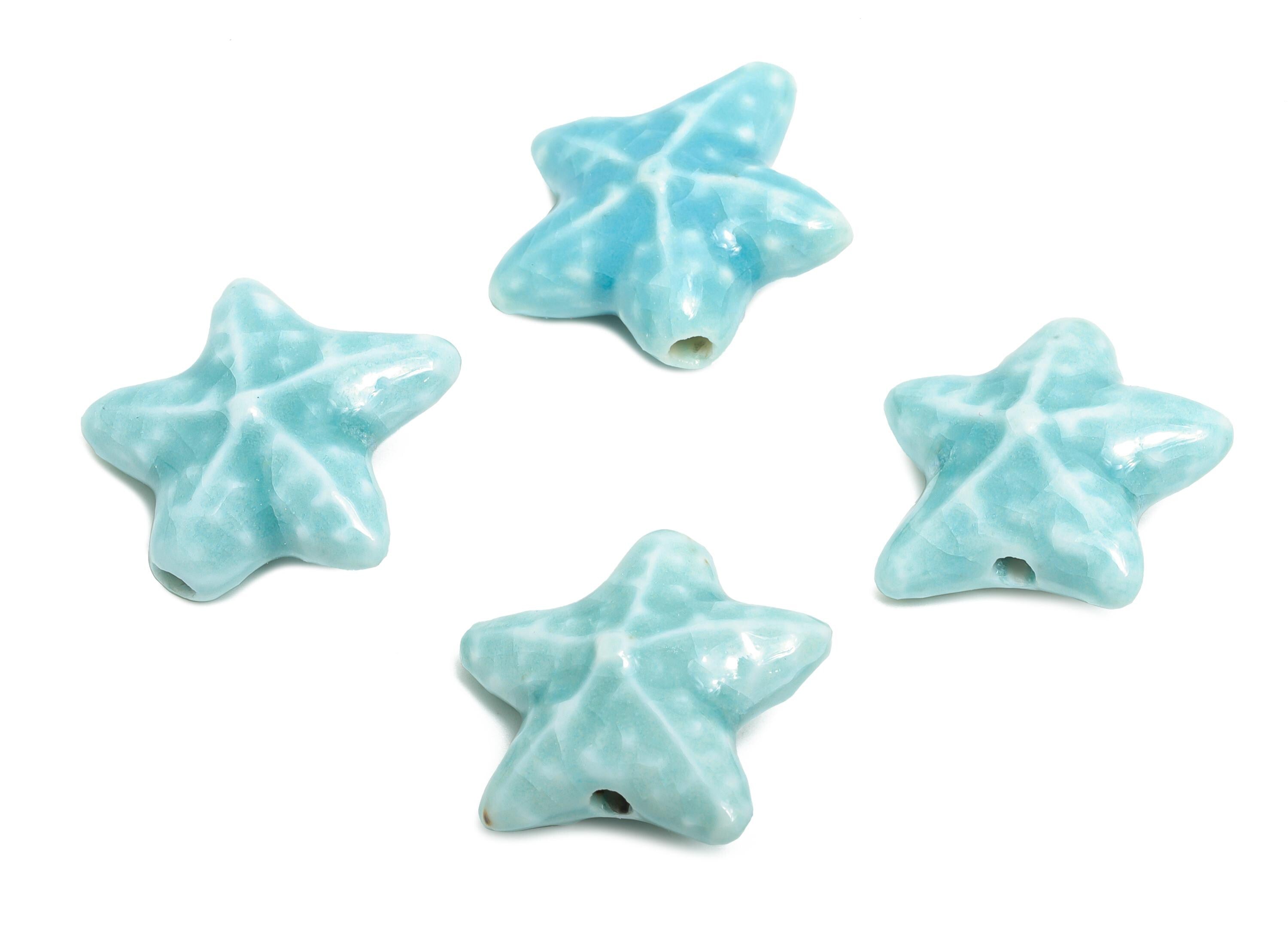 Glazed Ceramic Starfish Beads - Colorful Textured Star Beads - Handmade Bracelet Beads - Jewelry Component - 20.72x21.15x9x2.8mm - NS2857A - DOMEDBAZAAR