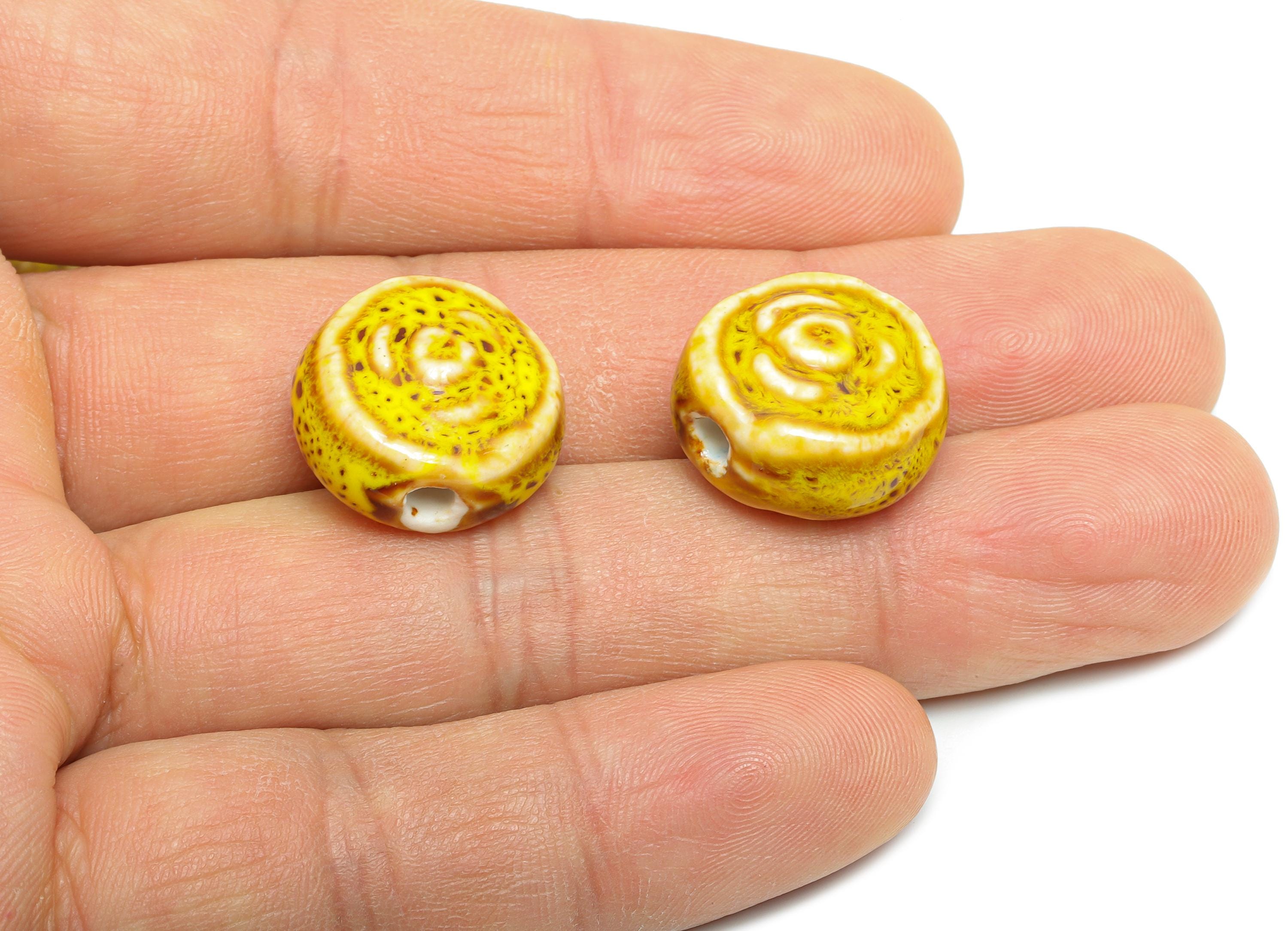 Glazed Ceramic Spiral Beads - Textured Round Flower Beads Component - Handmade Beads - Jewelry Making Beads - 17.46x17.87x10.28mm - NS2845 - DOMEDBAZAAR