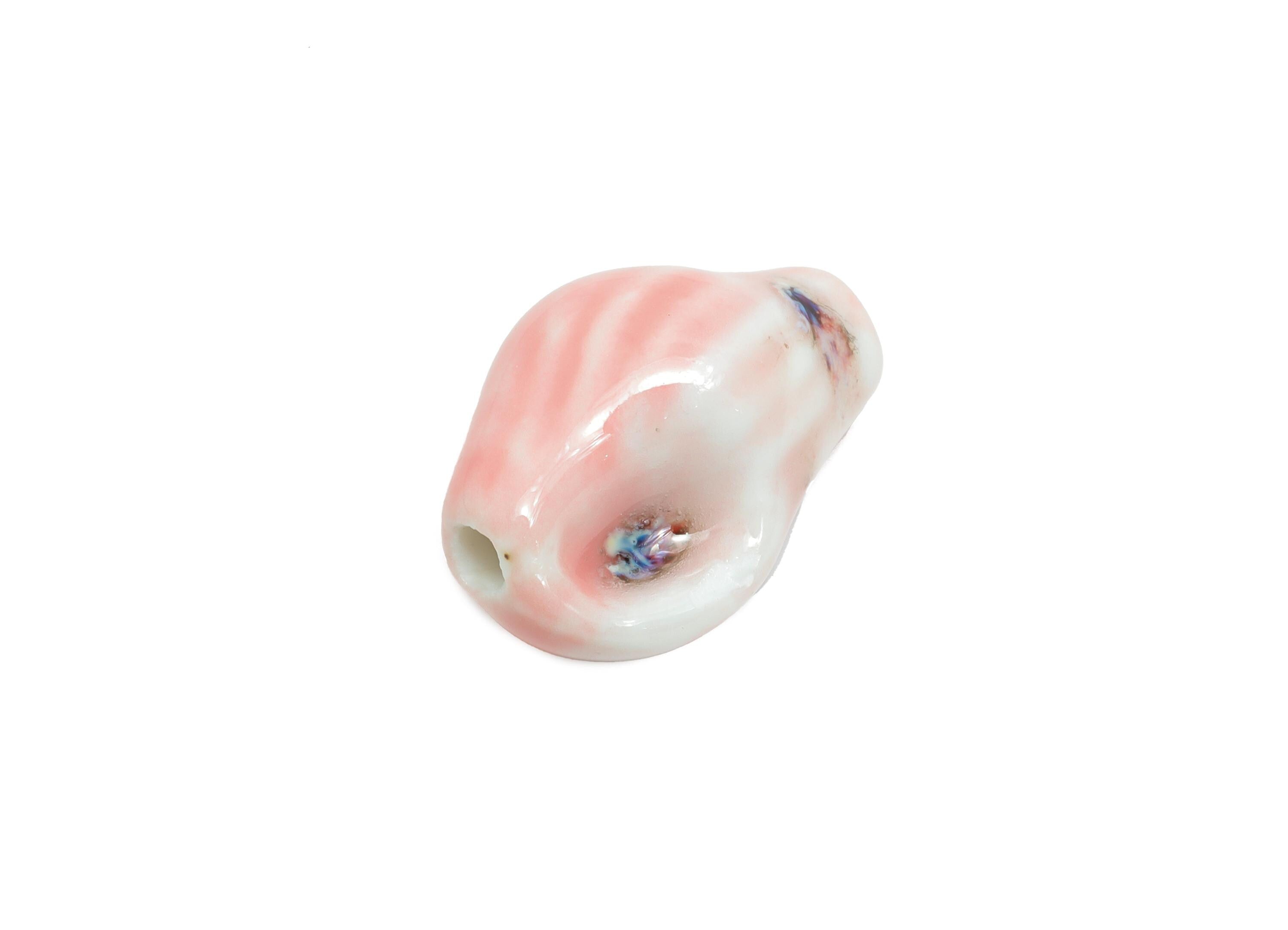 Glazed Ceramic Conch Shell Beads - Textured Ceramic Shell Beads - Handmade Bracelet Beads - Jewelry Component - 21.03x14.4x11.9mm - NS2846A - DOMEDBAZAAR