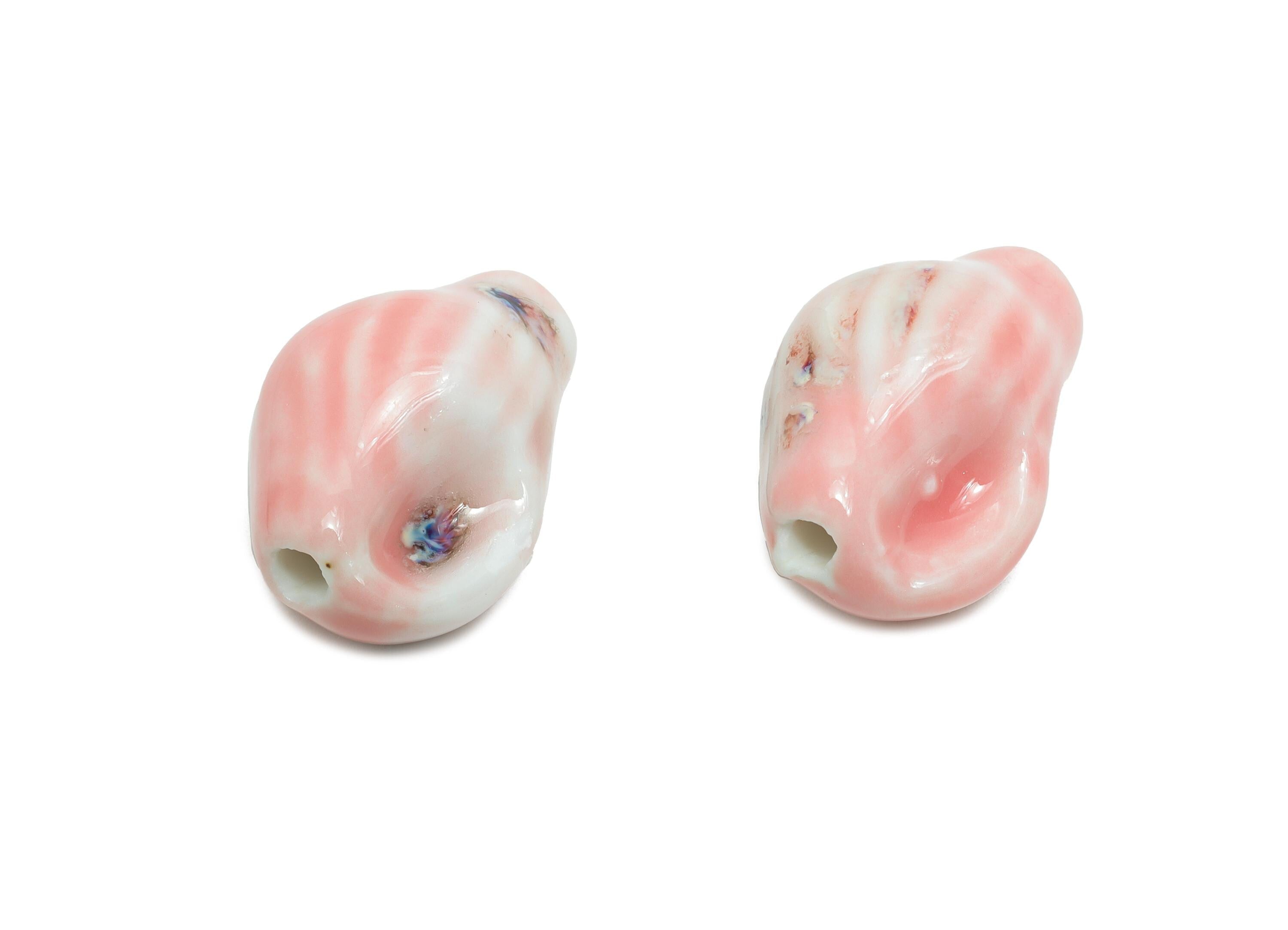 Glazed Ceramic Conch Shell Beads - Textured Ceramic Shell Beads - Handmade Bracelet Beads - Jewelry Component - 21.03x14.4x11.9mm - NS2846A - DOMEDBAZAAR