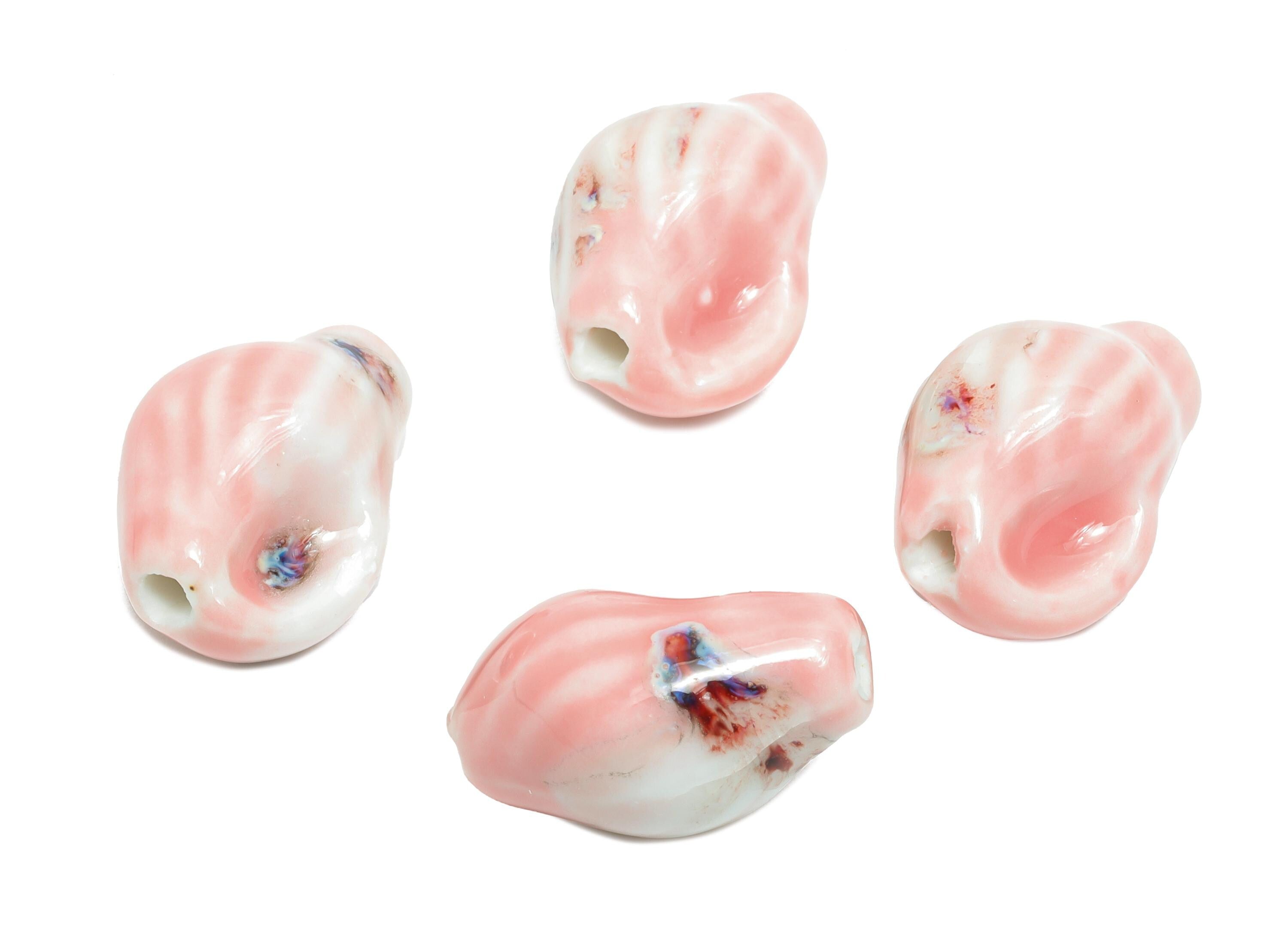 Glazed Ceramic Conch Shell Beads - Textured Ceramic Shell Beads - Handmade Bracelet Beads - Jewelry Component - 21.03x14.4x11.9mm - NS2846A - DOMEDBAZAAR